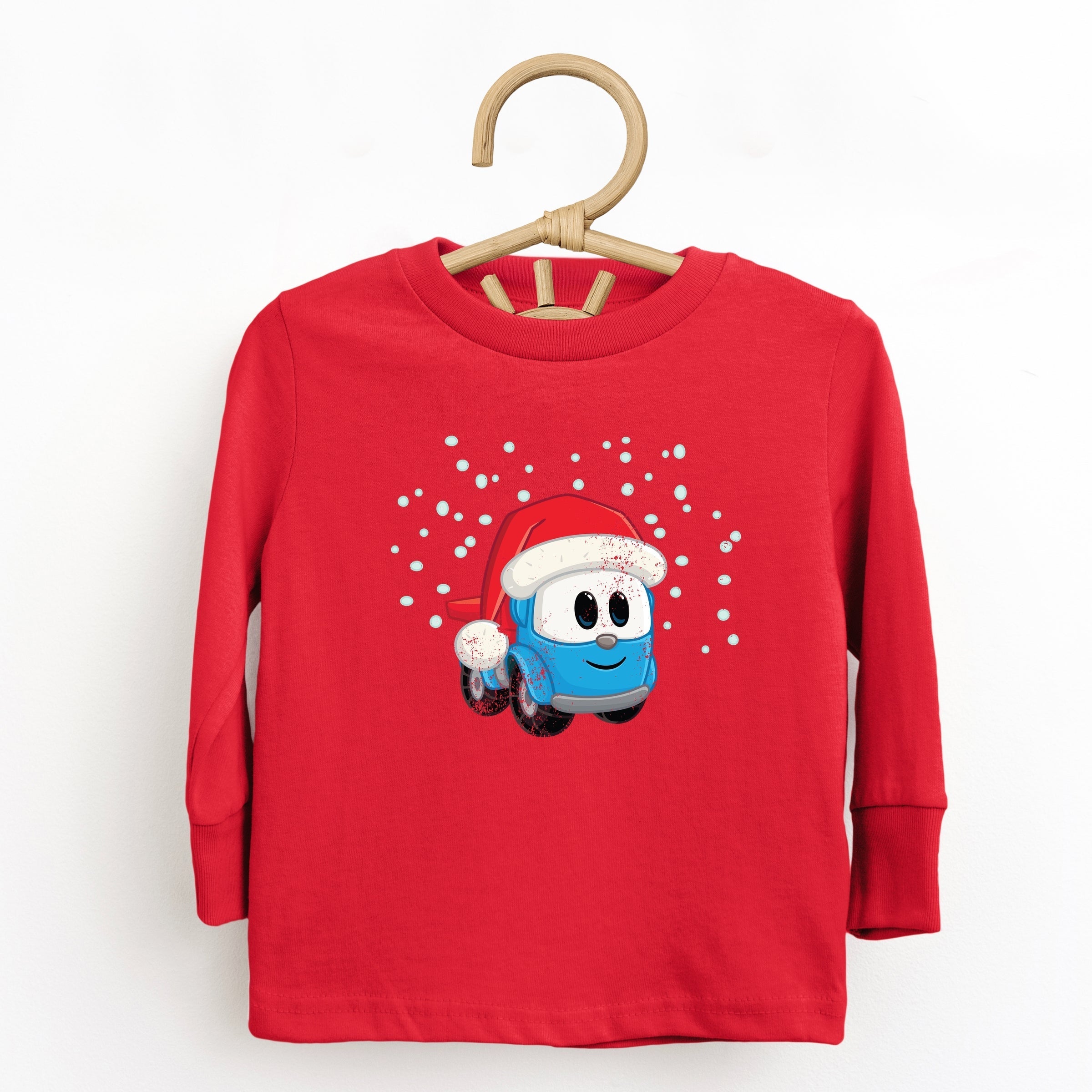 Leo the Truck Santa Hat Snow - Toddler Long Sleeve Graphic Tee