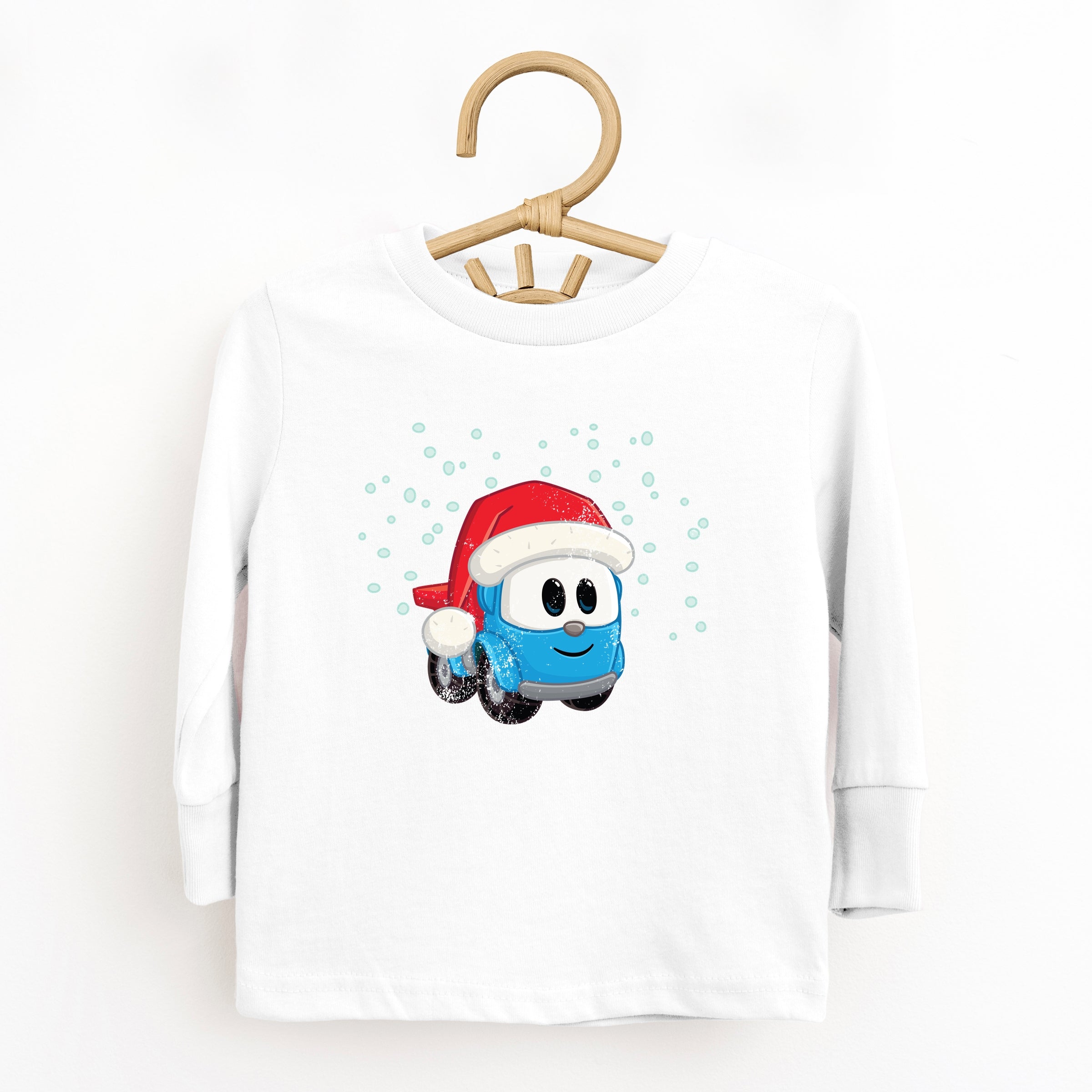 Leo the Truck Santa Hat Snow - Toddler Long Sleeve Graphic Tee