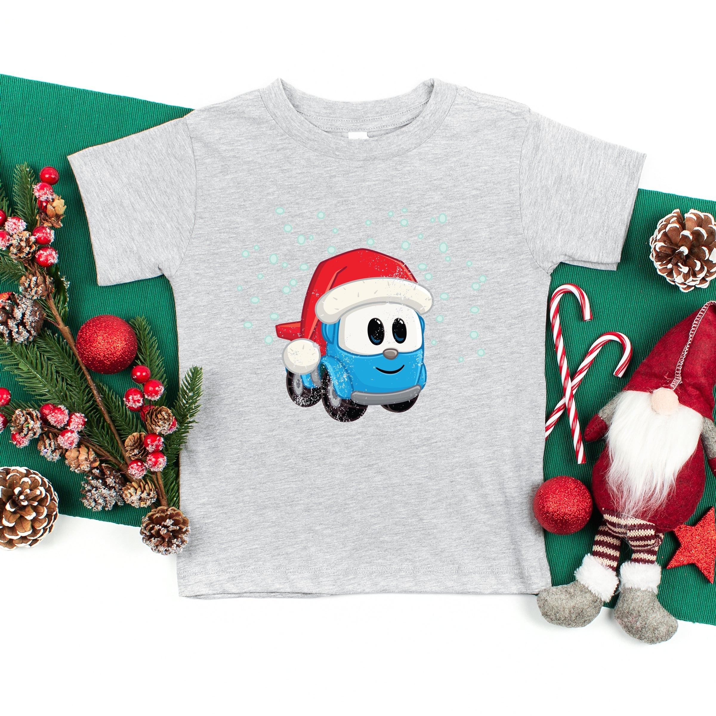 Leo the Truck Santa Hat Snow - Toddler Short Sleeve Graphic T-Shirt