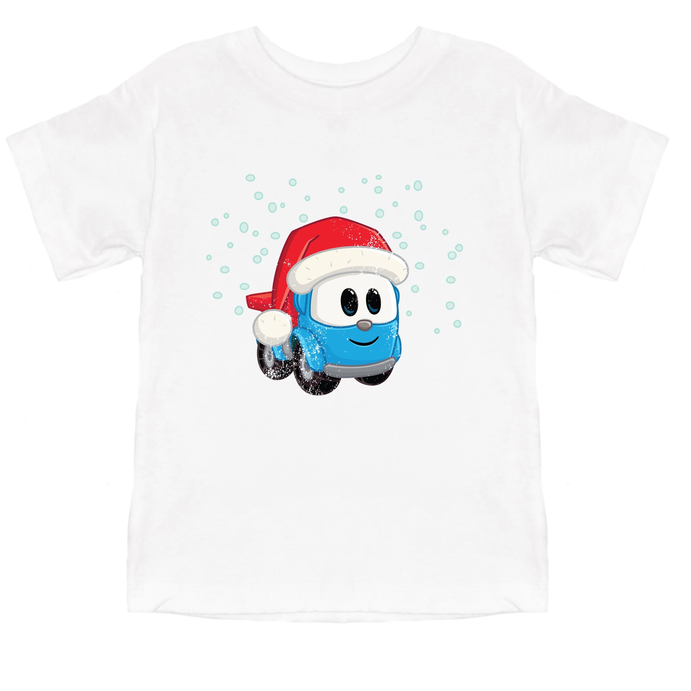 Leo the Truck Santa Hat Snow - Toddler Short Sleeve Graphic T-Shirt