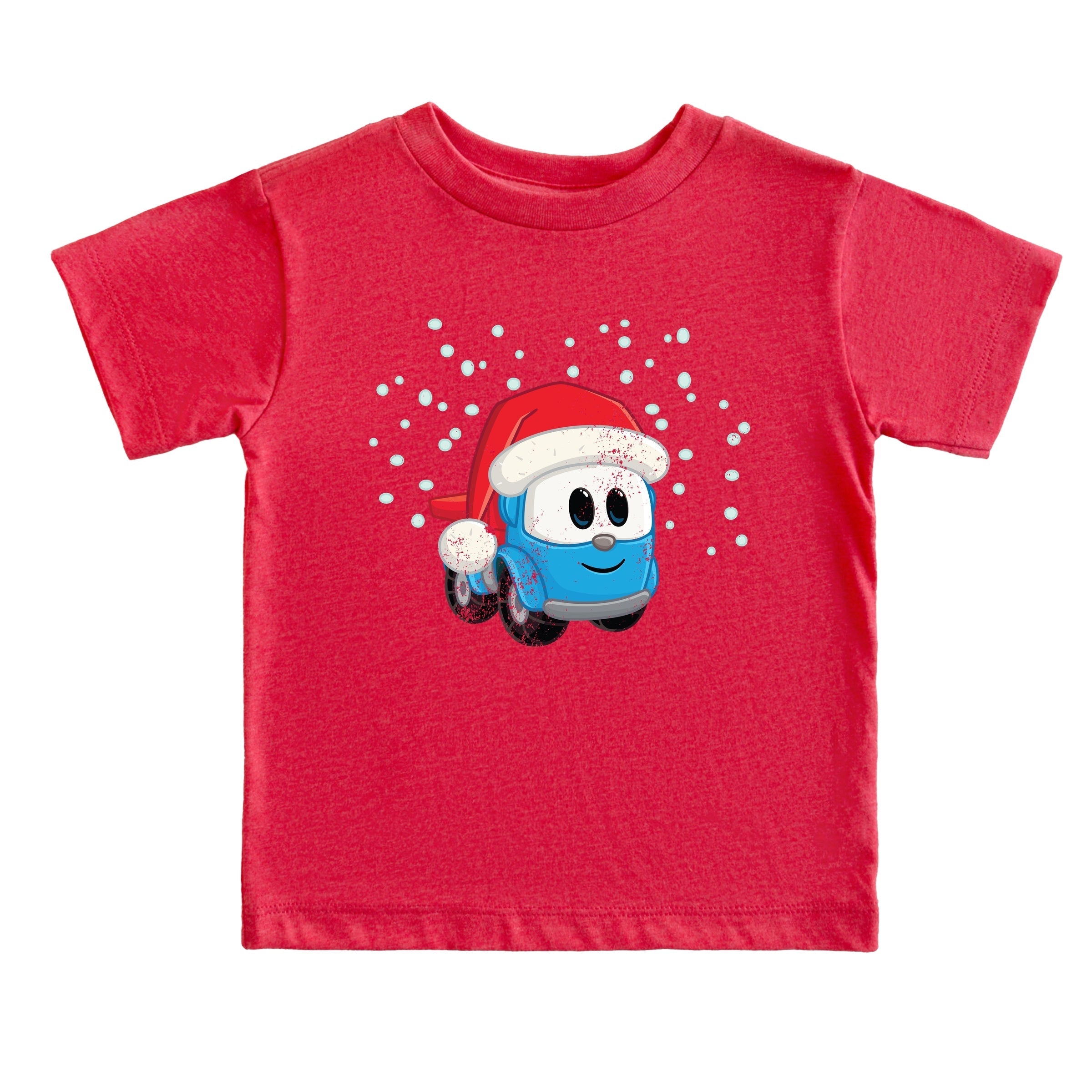 Leo the Truck Santa Hat Snow - Toddler Short Sleeve Graphic T-Shirt