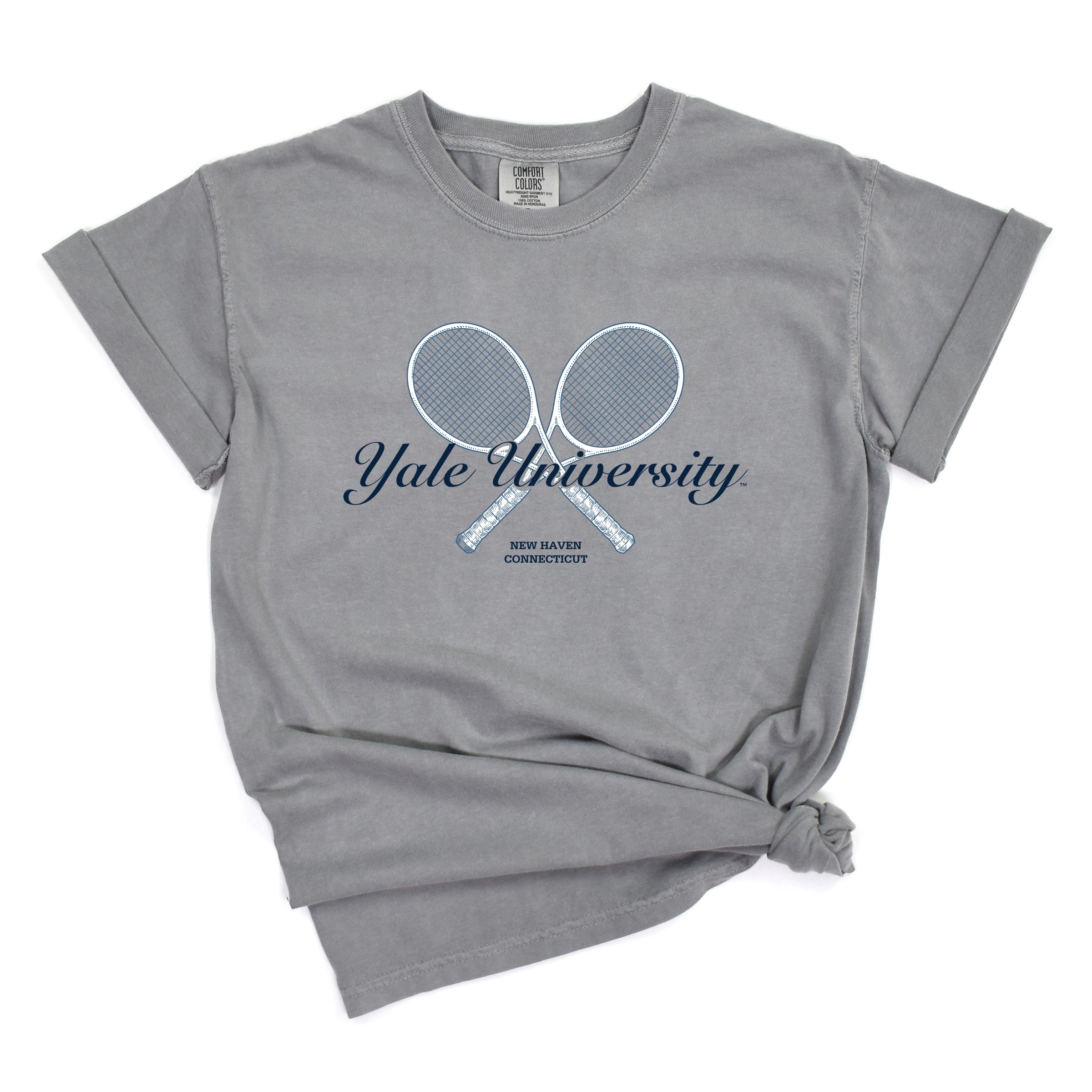 Yale University Tennis Rackets - Women's Garment Dyed Graphic T-Shirt