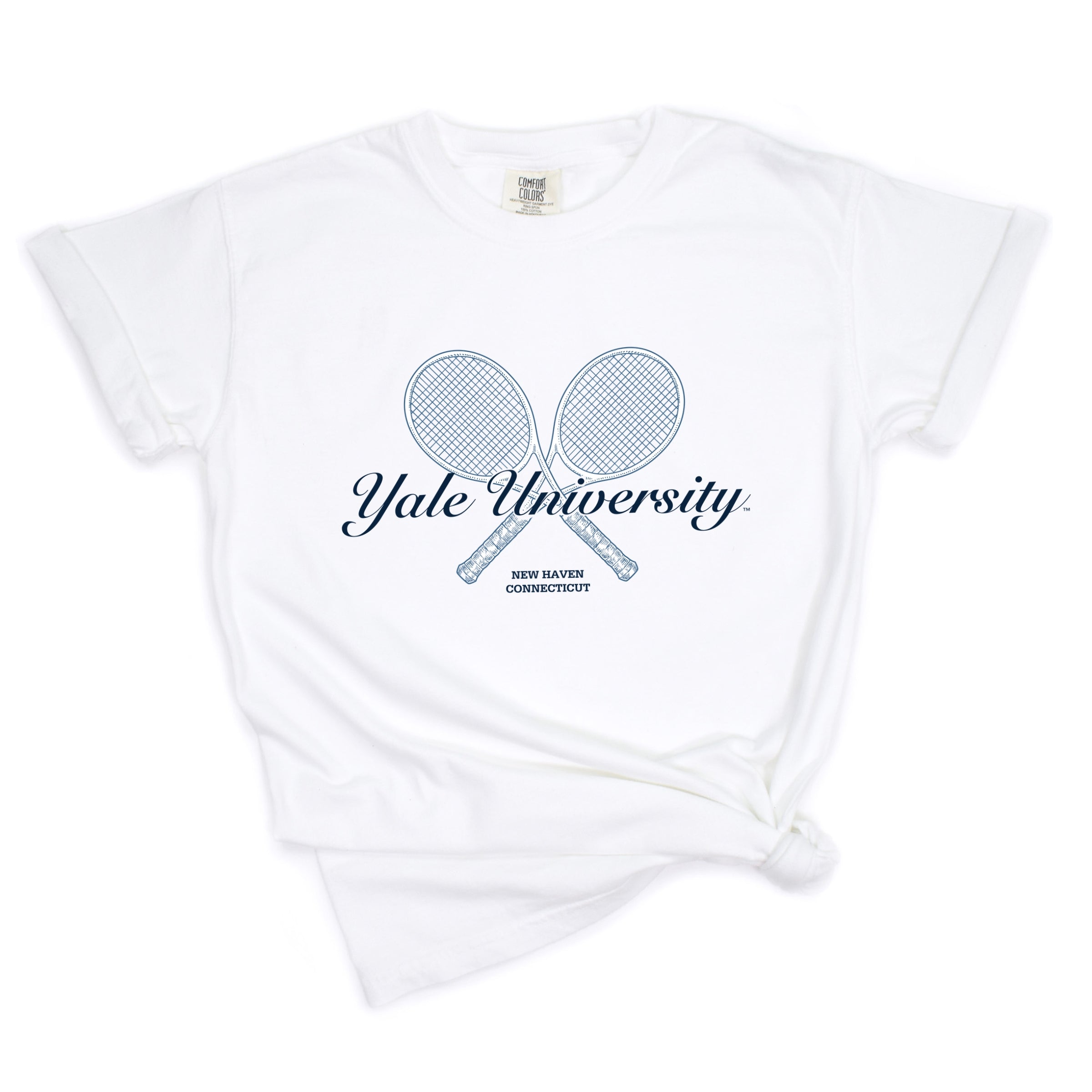 Yale University Tennis Rackets - Women's Garment Dyed Graphic T-Shirt