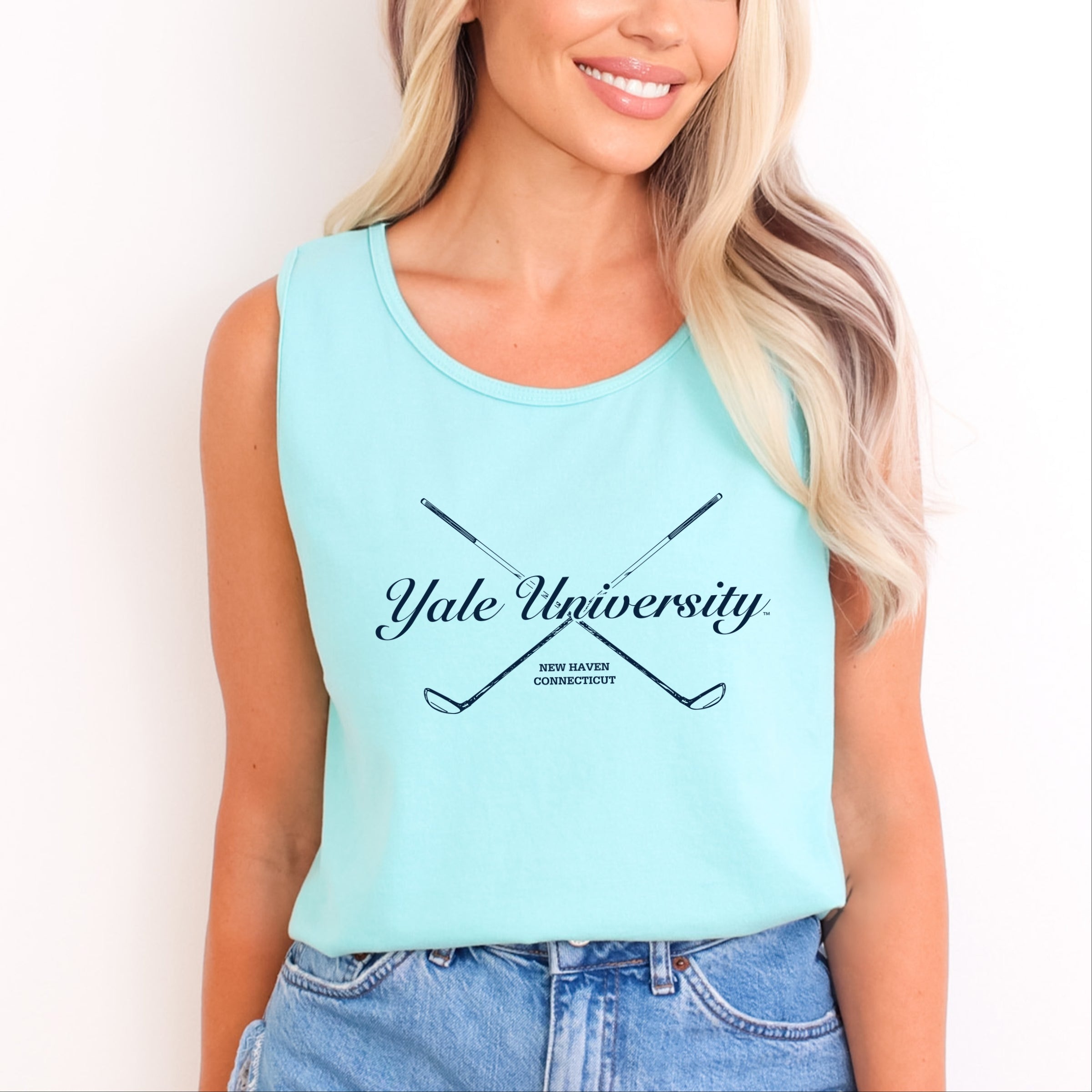 Yale University Golf Clubs - Women's Garment Dyed Graphic Tank Top