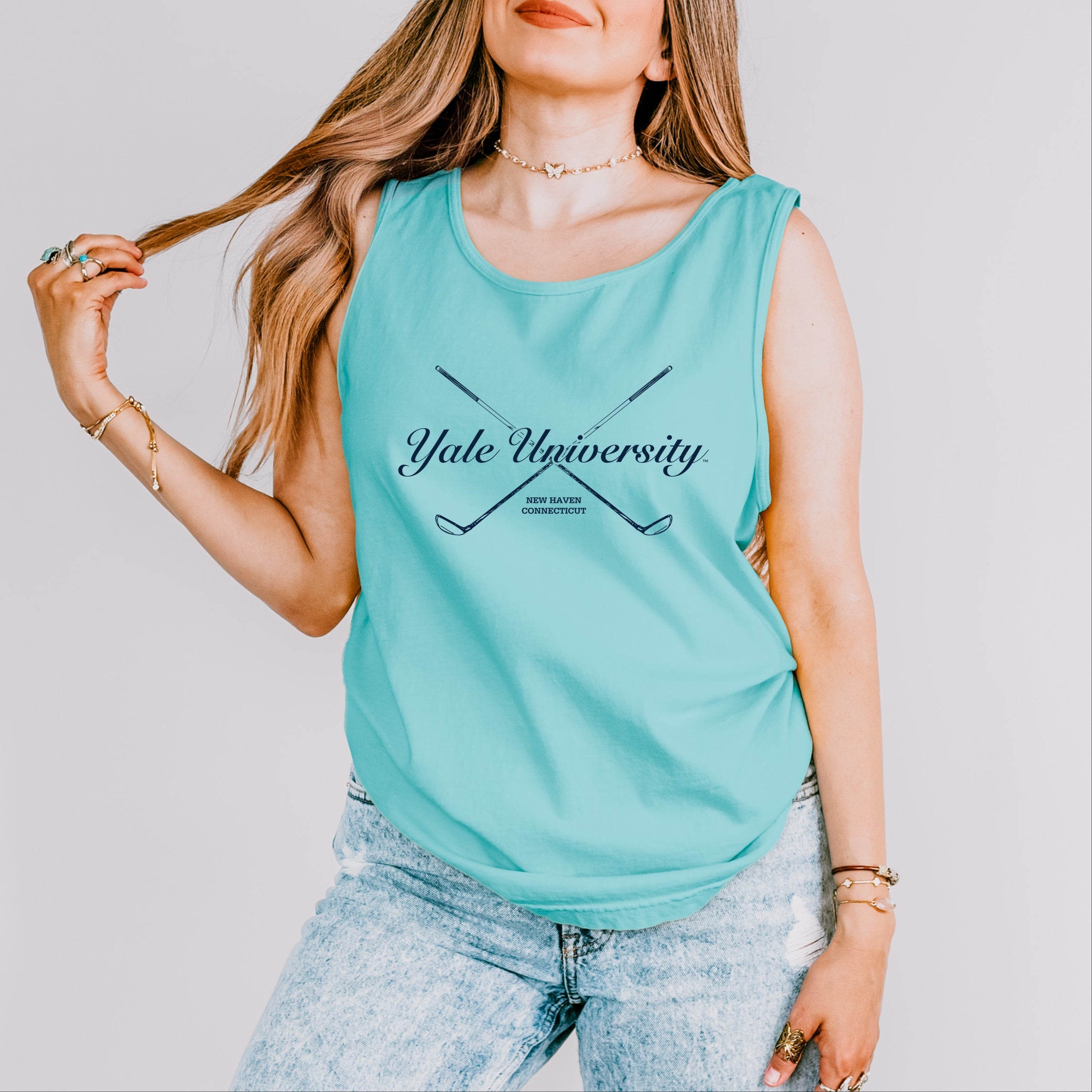 Yale University Golf Clubs - Women's Garment Dyed Graphic Tank Top