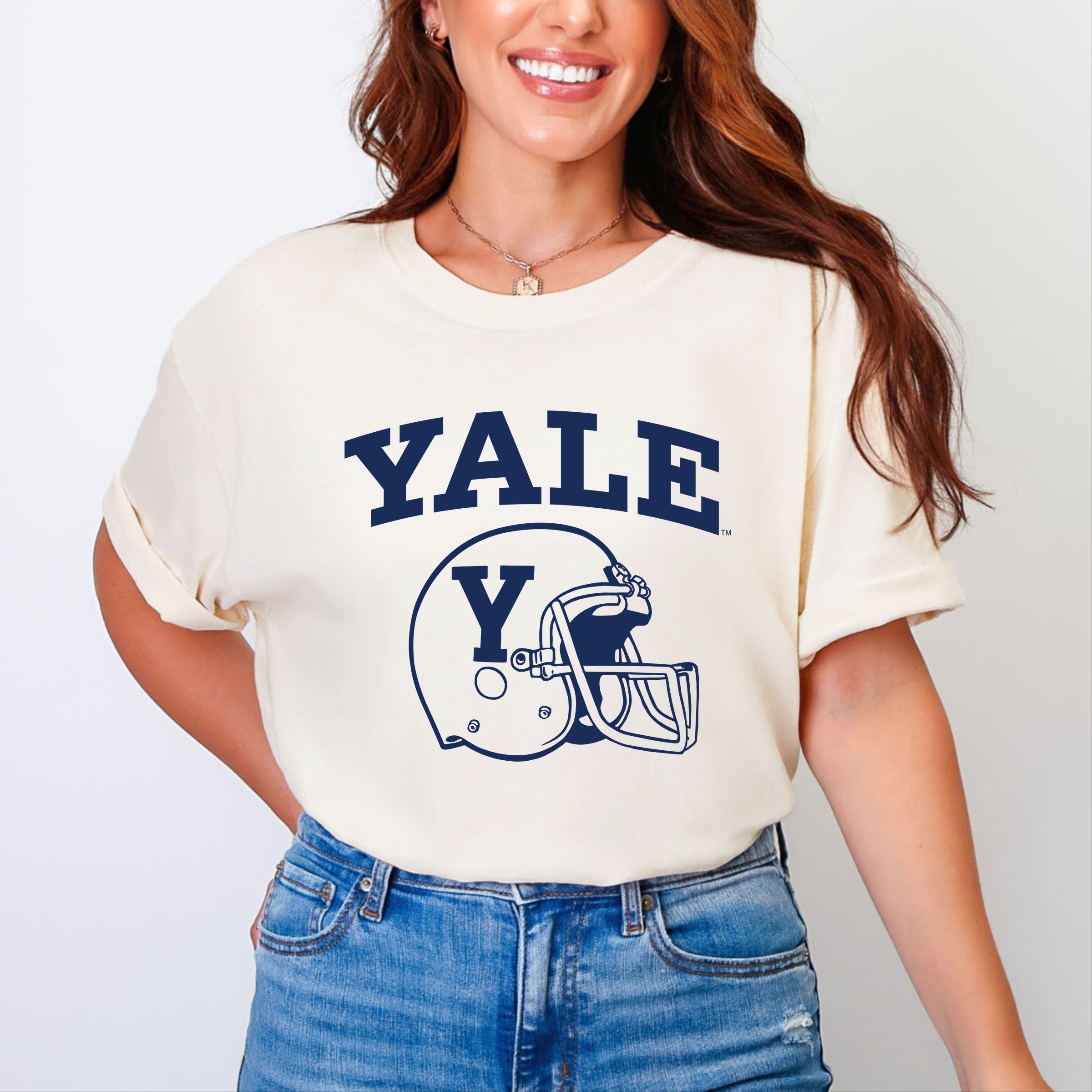 Yale Football Helmet - Women's Garment Dyed Graphic T-Shirt