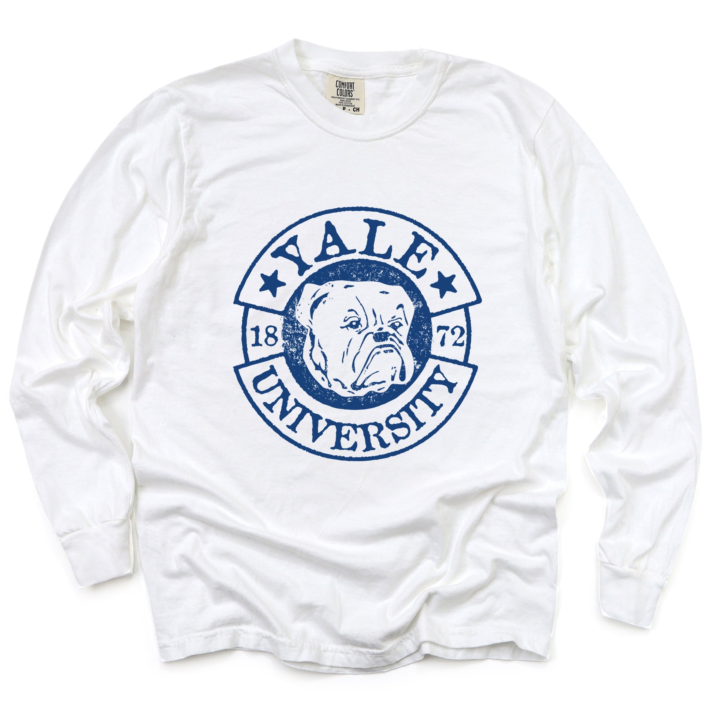 Yale University Bulldog Circle - Women's Garment Dyed Long Sleeve Graphic T-Shirt