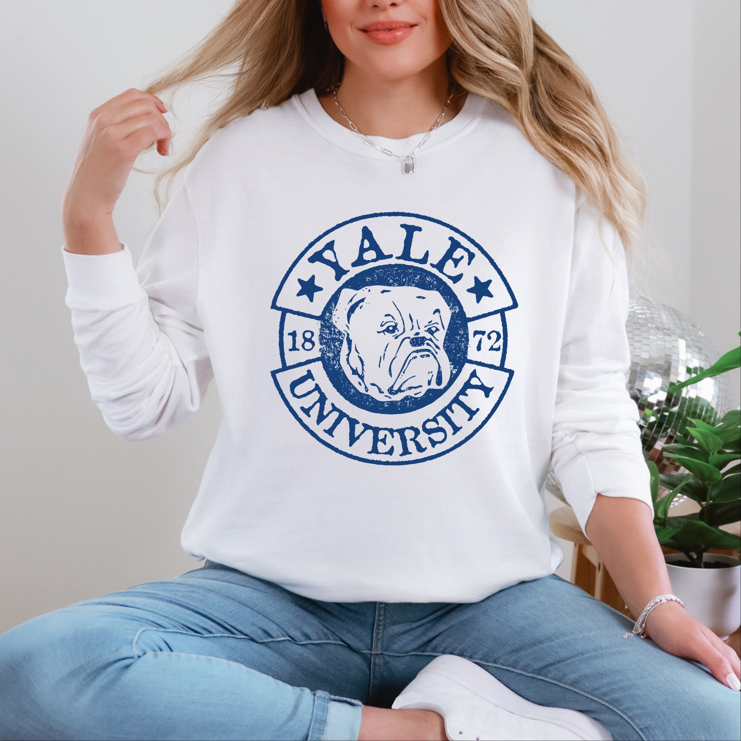 Yale University Bulldog Circle - Women's Garment Dyed Long Sleeve Graphic T-Shirt