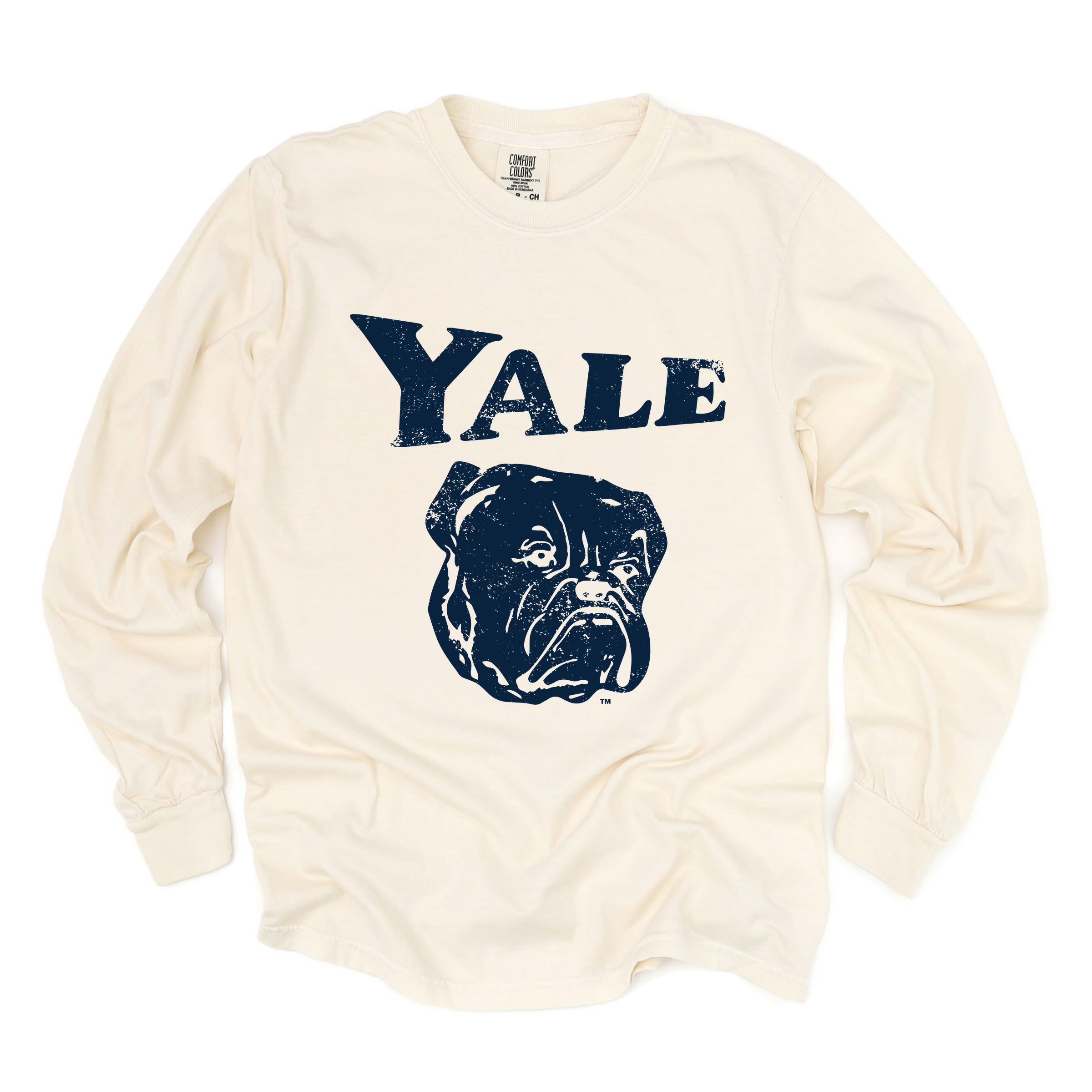 Yale Bulldog Distressed - Women's Garment Dyed Long Sleeve Graphic T-Shirt