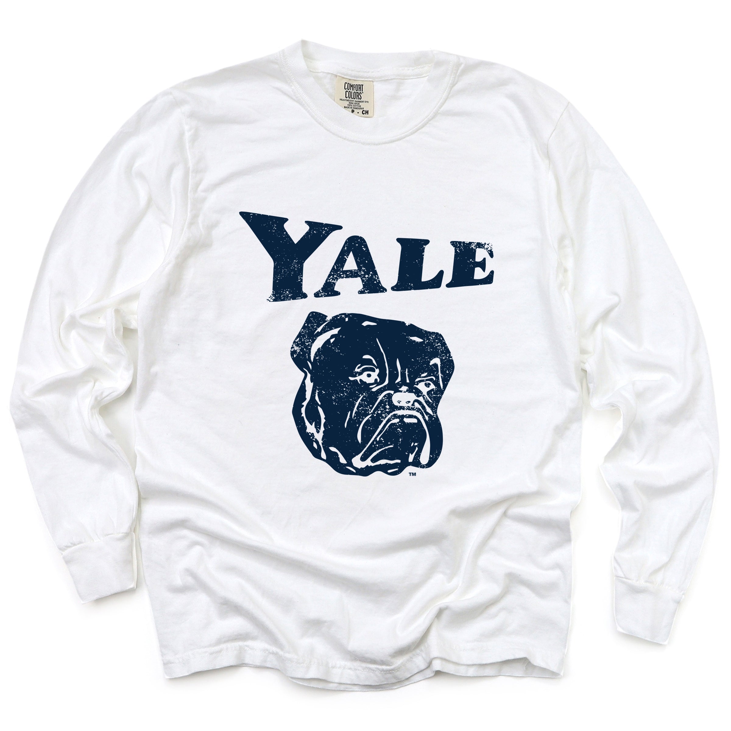 Yale Bulldog Distressed - Women's Garment Dyed Long Sleeve Graphic T-Shirt