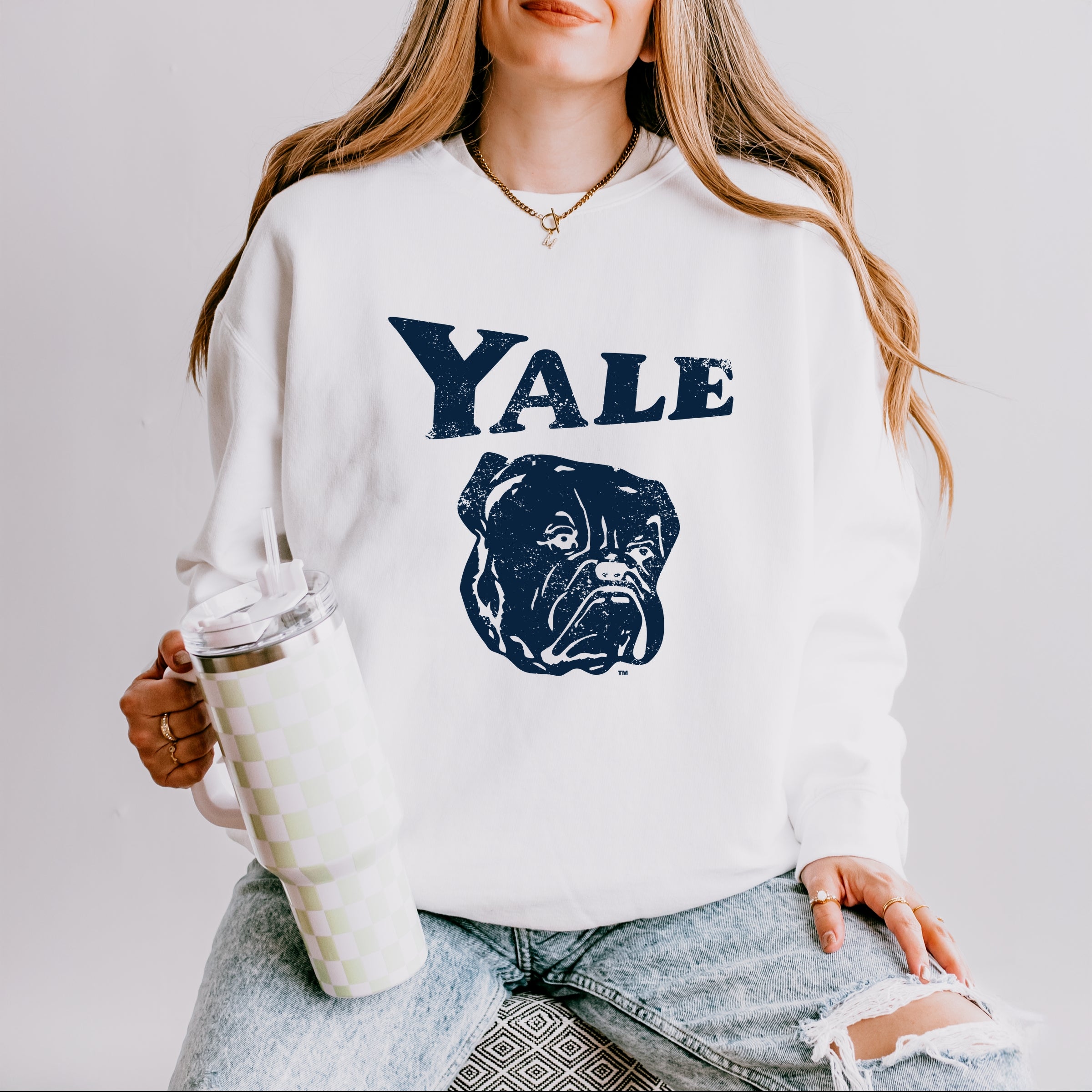 Yale Bulldog Distressed - Women's Lightweight Garment Dyed Sweatshirt