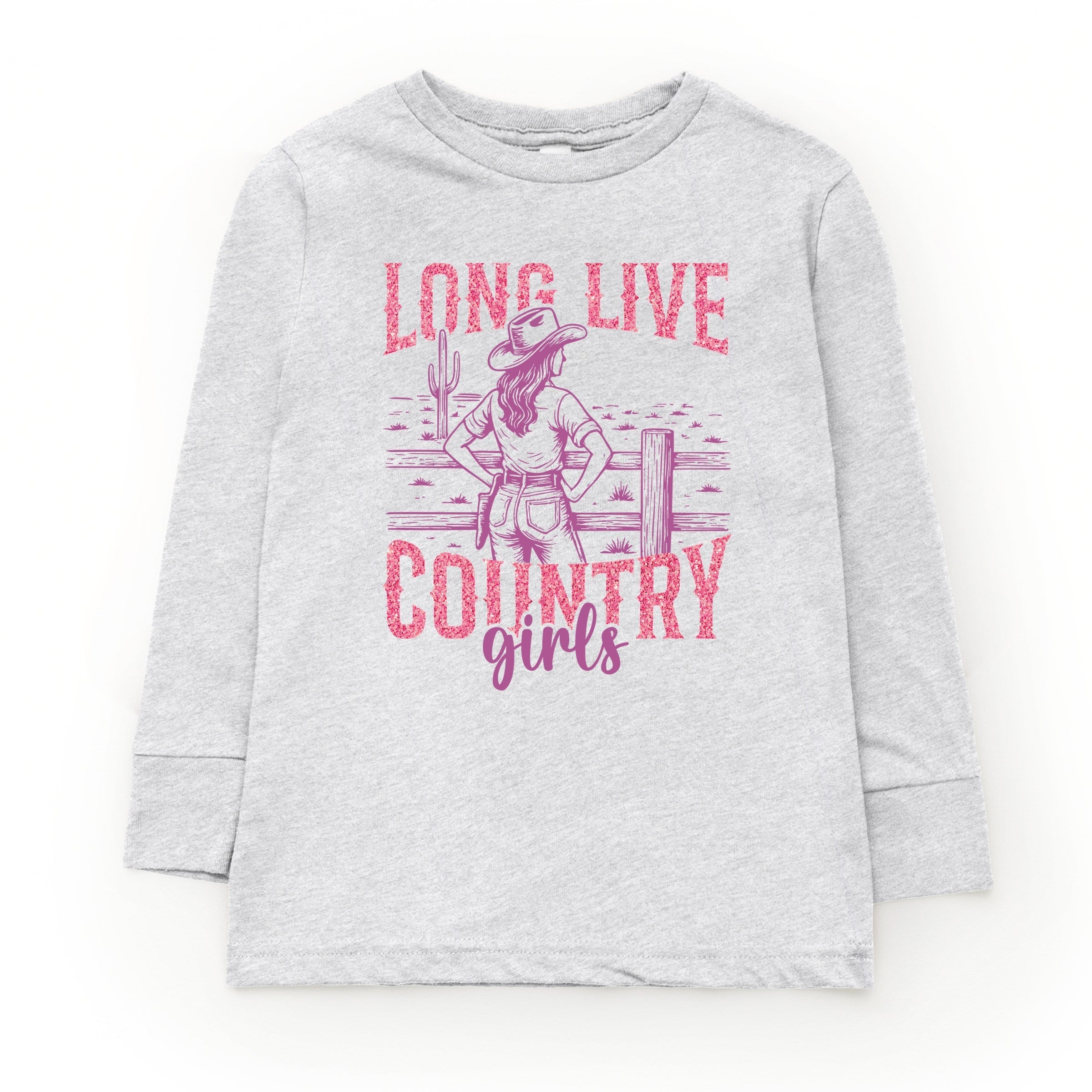 Long Live Country Girls Glitter - Youth Long Sleeve Graphic T-Shirt