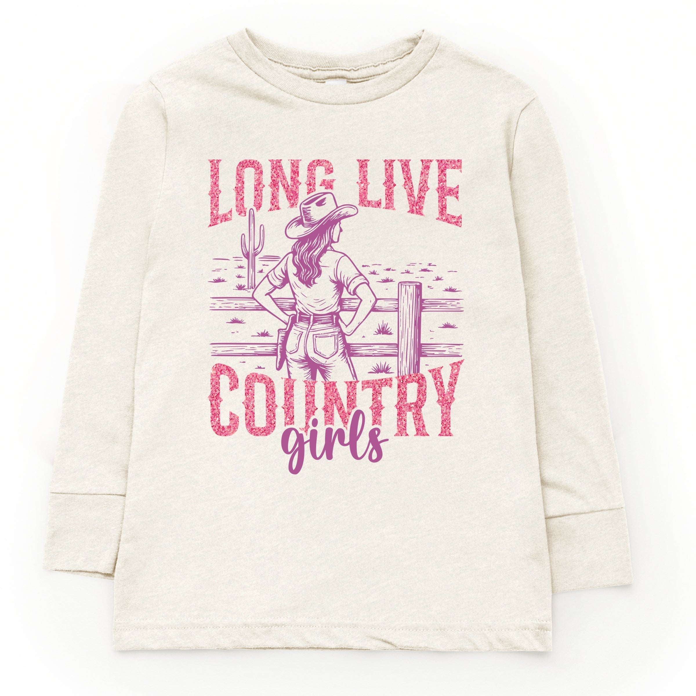 Long Live Country Girls Glitter - Youth Long Sleeve Graphic T-Shirt