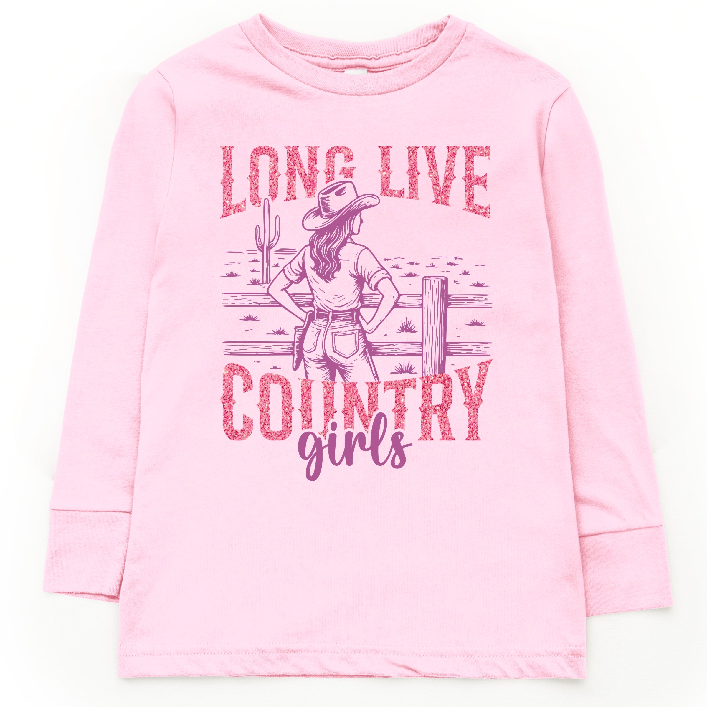 Long Live Country Girls Glitter - Youth Long Sleeve Graphic T-Shirt