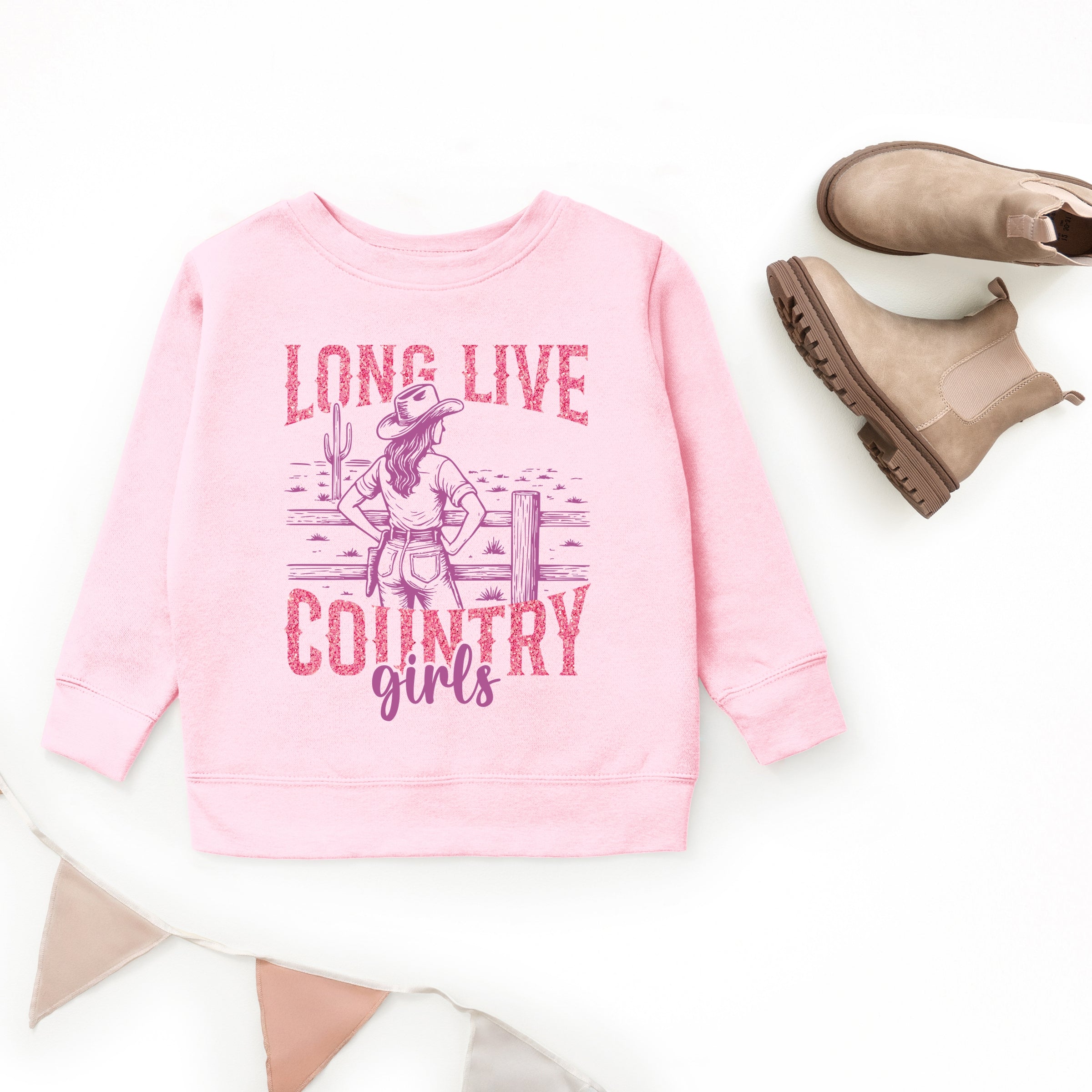 Long Live Country Girls Glitter - Youth Graphic Sweatshirt