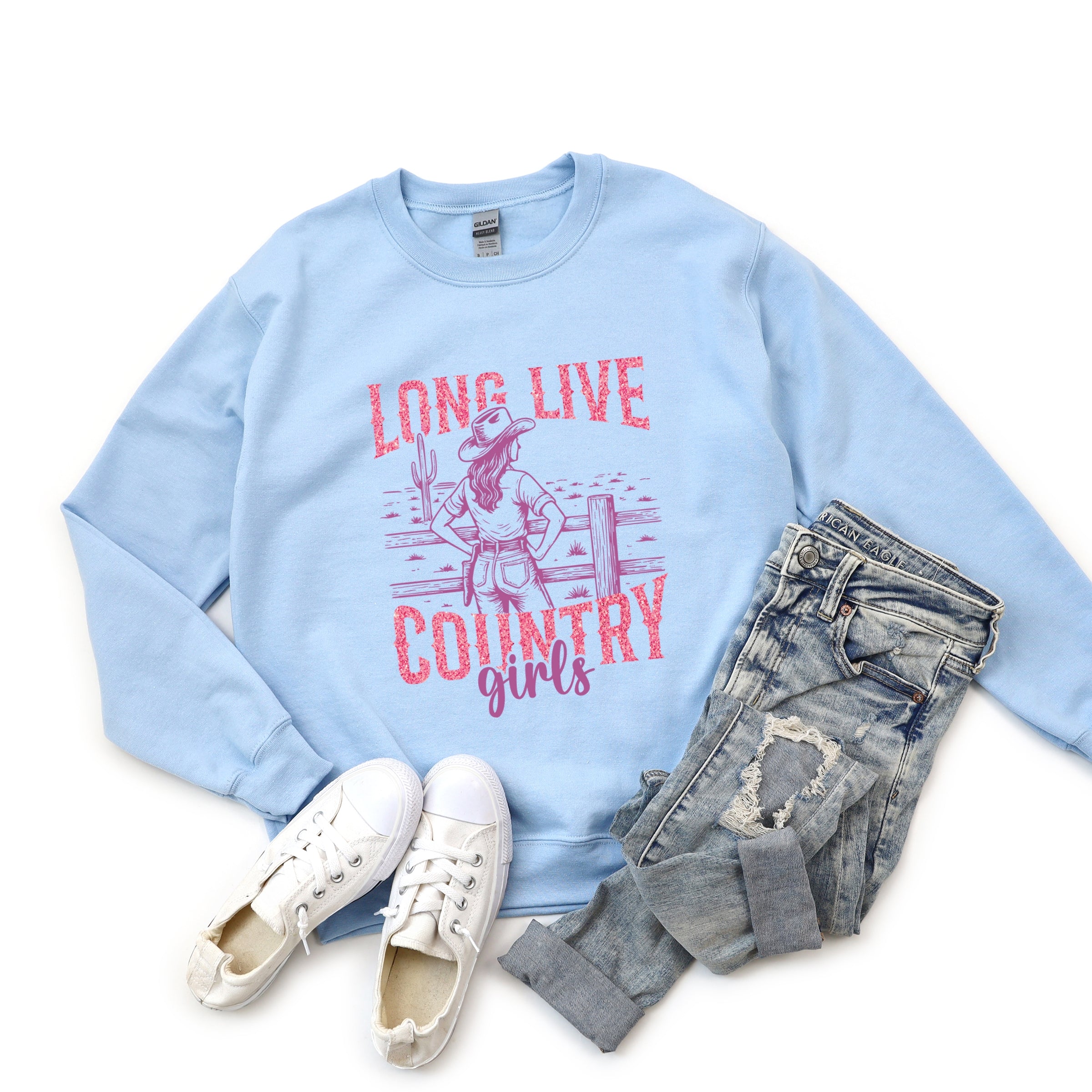 Long Live Country Girls Glitter -  Womens Graphic Sweatshirt