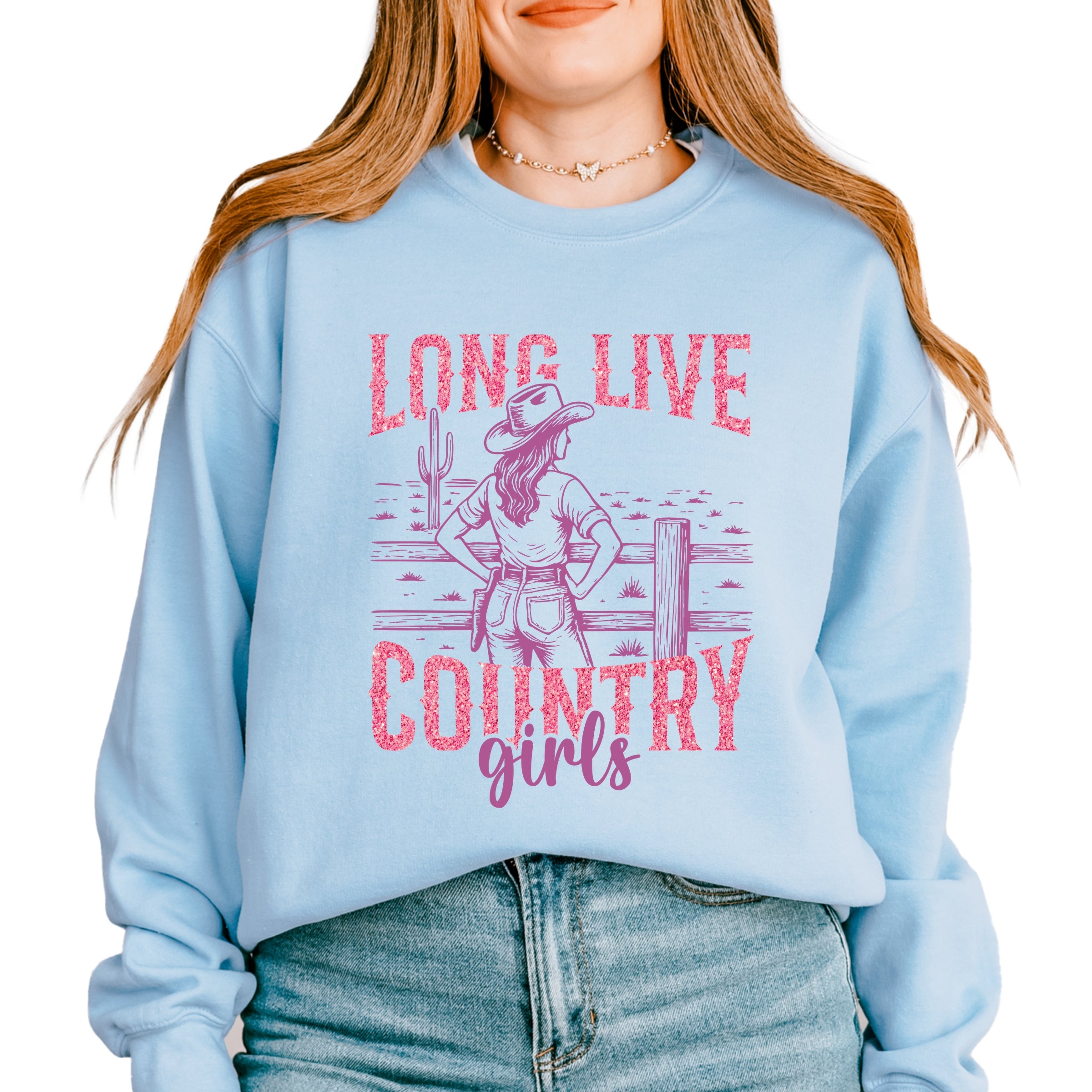 Long Live Country Girls Glitter -  Womens Graphic Sweatshirt