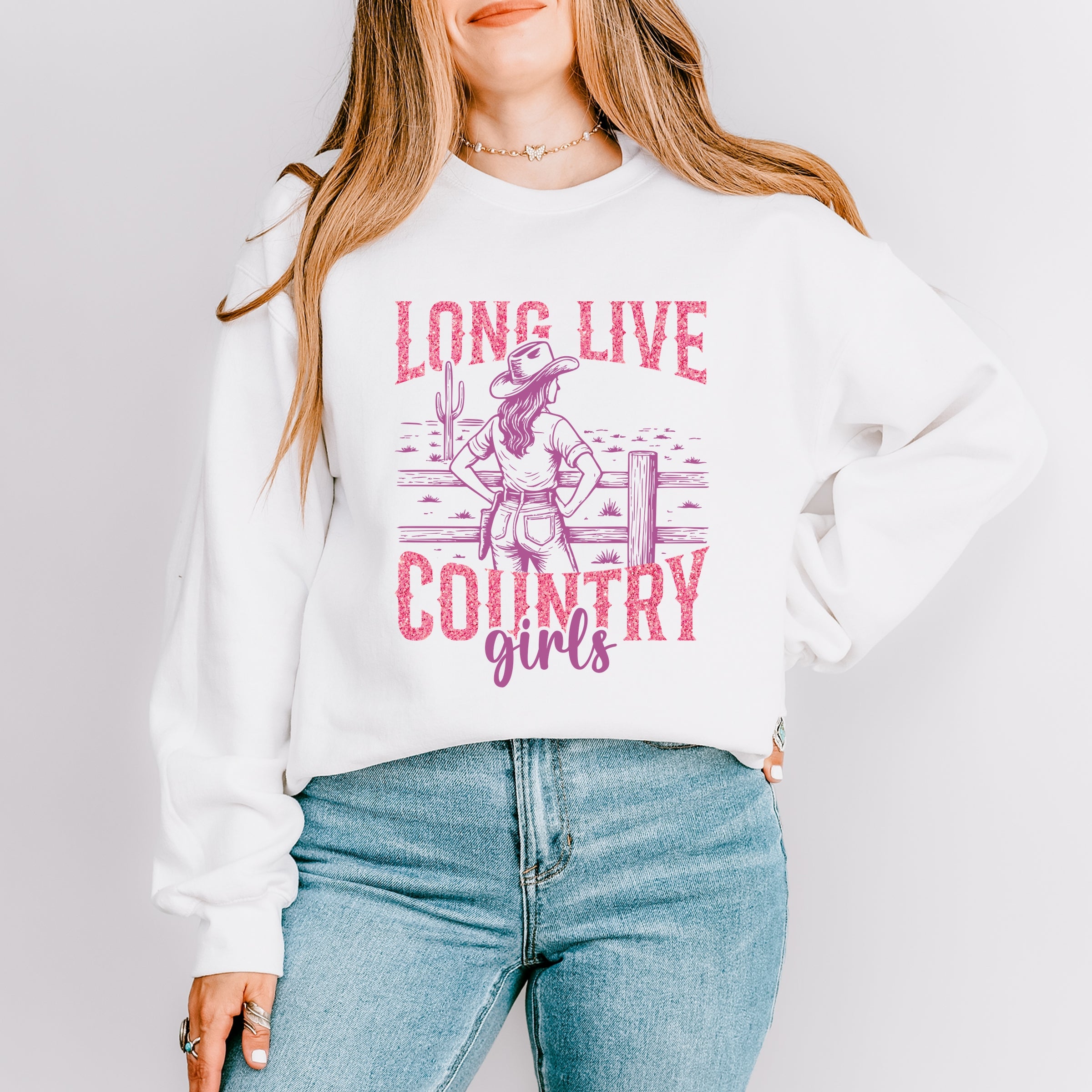 Long Live Country Girls Glitter -  Womens Graphic Sweatshirt