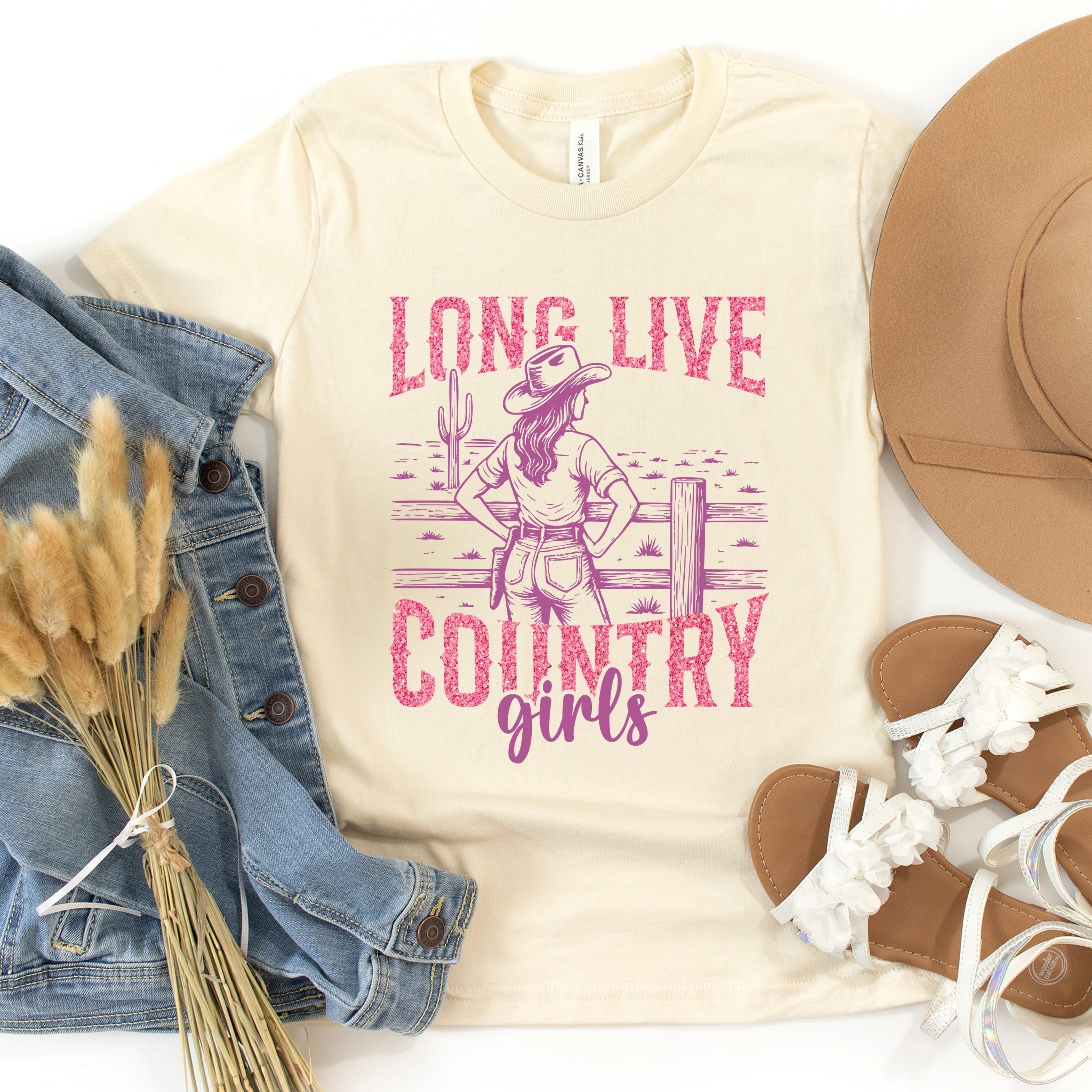 Long Live Country Girls Glitter - Youth Short Sleeve Graphic T-Shirt