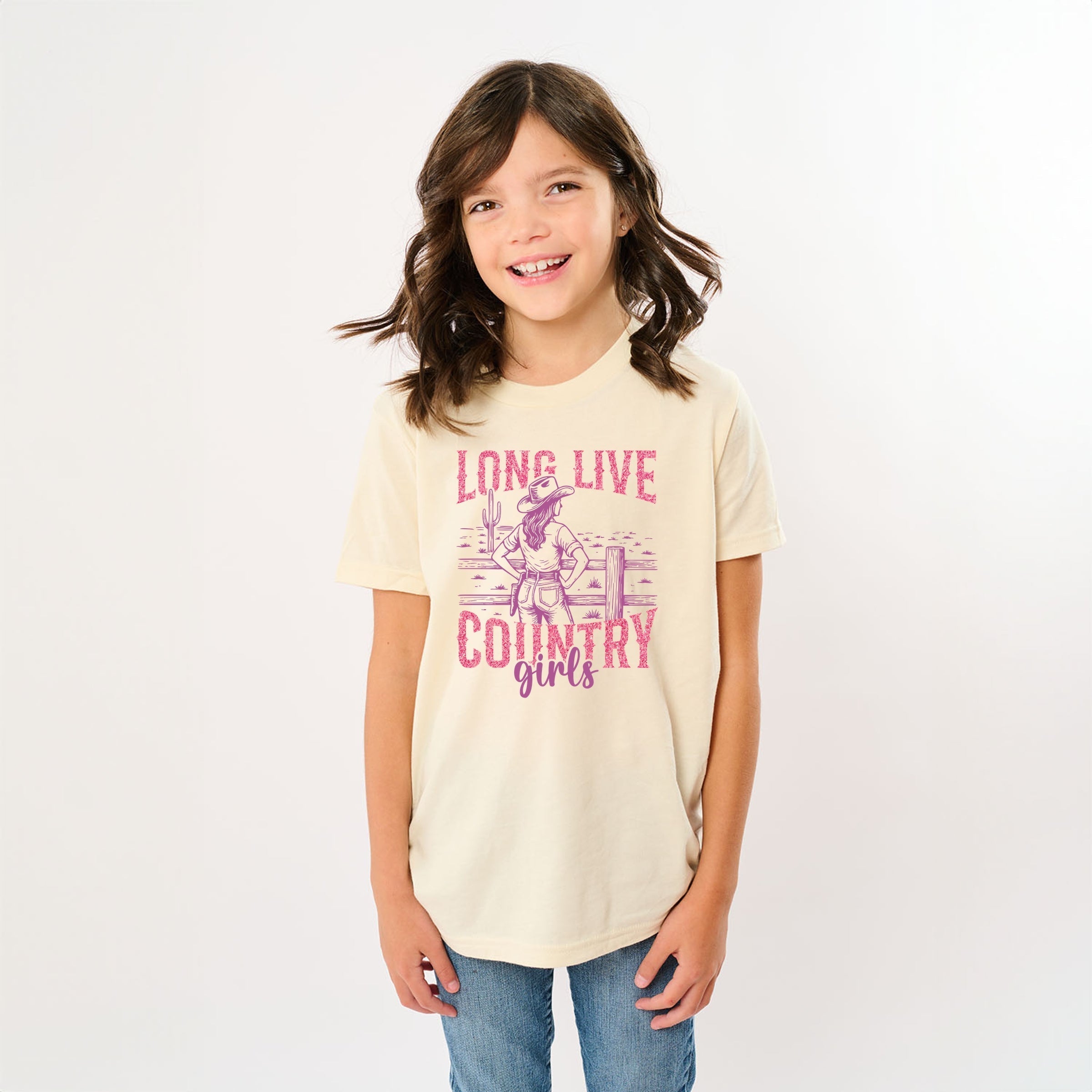 Long Live Country Girls Glitter - Youth Short Sleeve Graphic T-Shirt