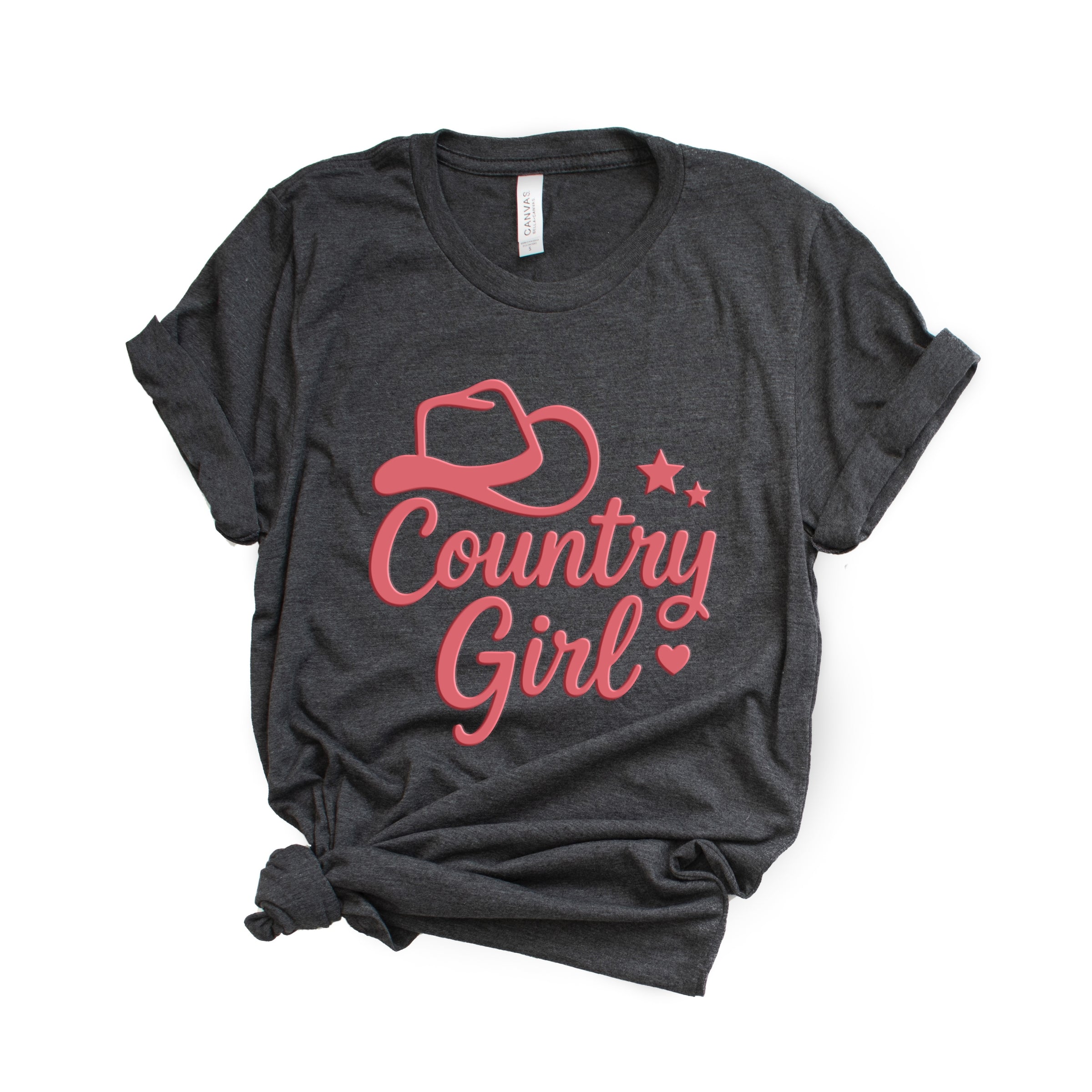 Country Girl Hat Puff Print  - Womens Short Sleeve Graphic T-Shirt