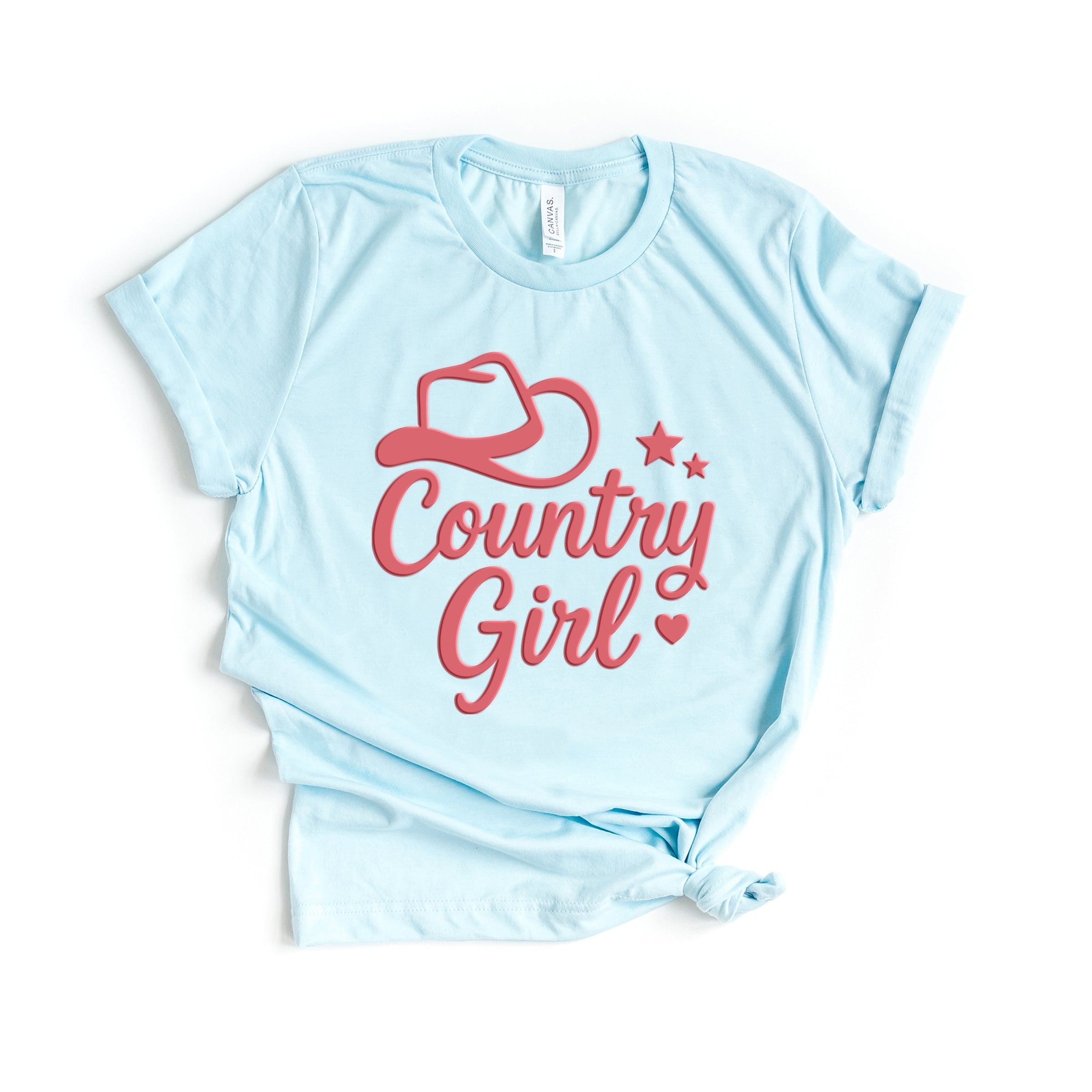 Country Girl Hat Puff Print  - Womens Short Sleeve Graphic T-Shirt
