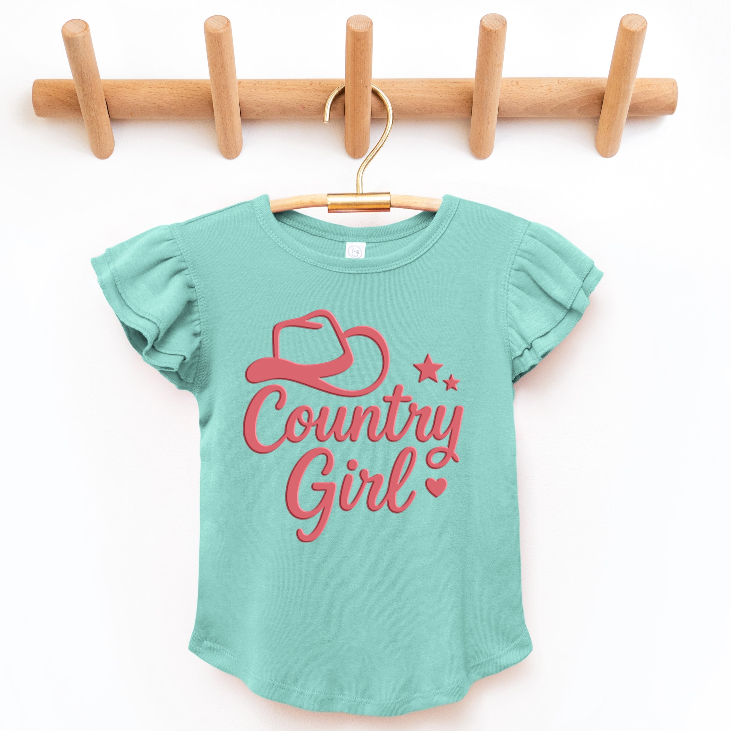 Country Girl Hat Puff Print  - Flutter Sleeve Graphic T-Shirt
