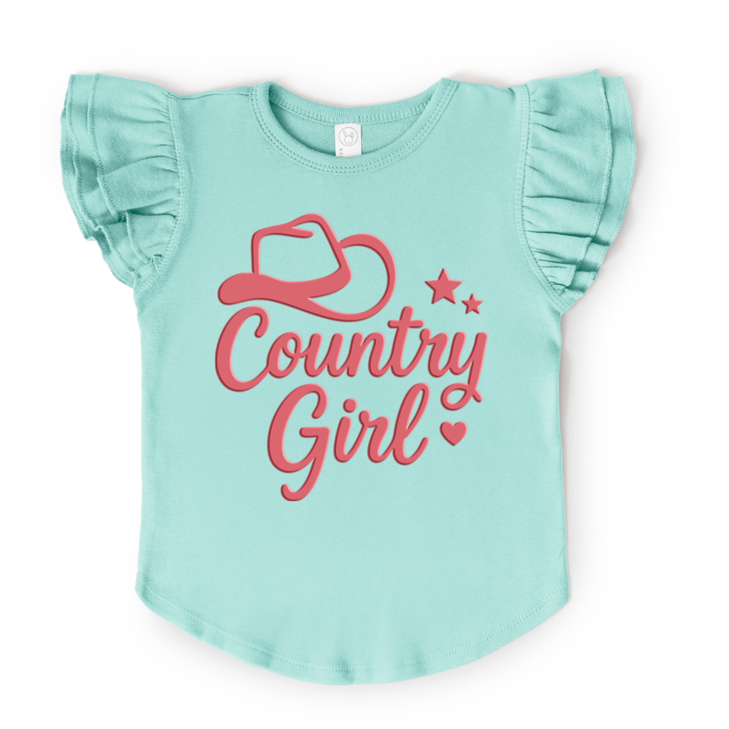 Country Girl Hat Puff Print  - Flutter Sleeve Graphic T-Shirt