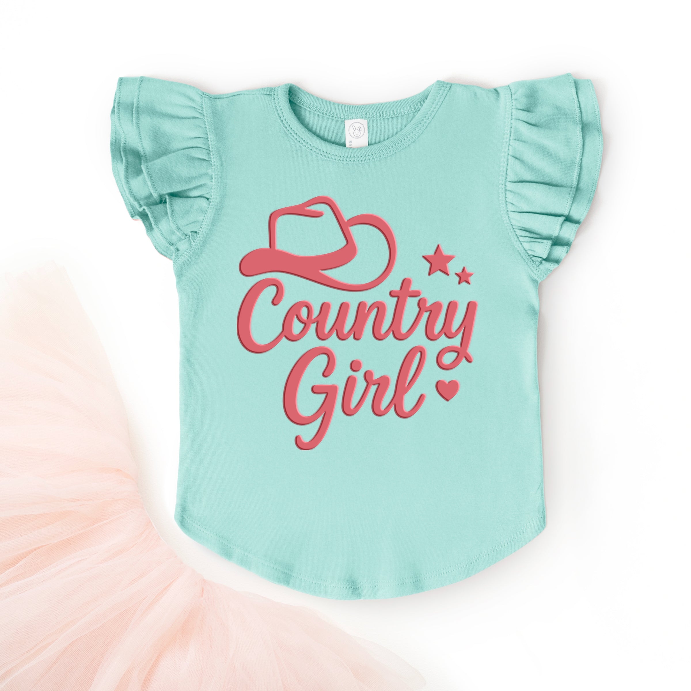 Country Girl Hat Puff Print  - Flutter Sleeve Graphic T-Shirt