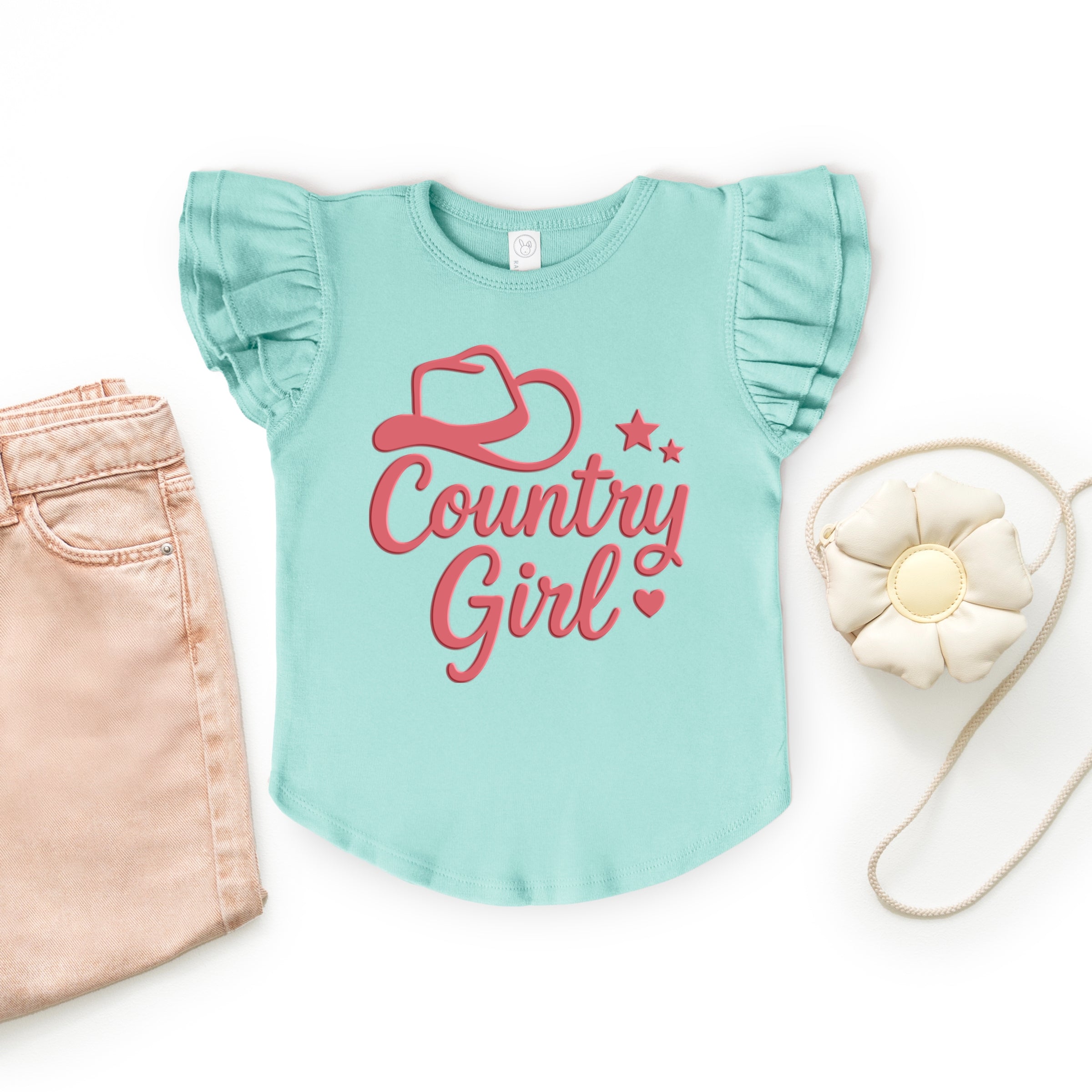 Country Girl Hat Puff Print  - Flutter Sleeve Graphic T-Shirt