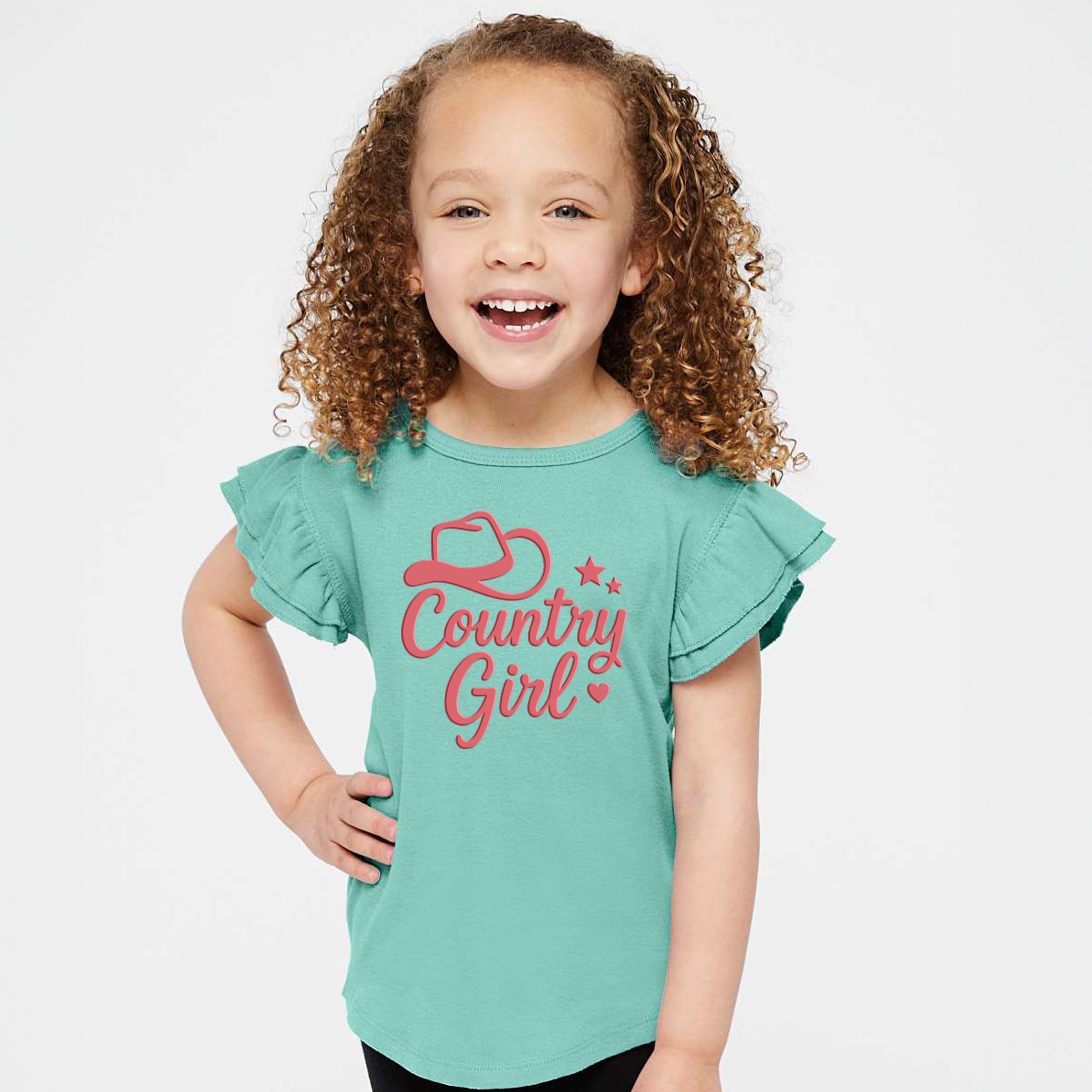 Country Girl Hat Puff Print  - Flutter Sleeve Graphic T-Shirt