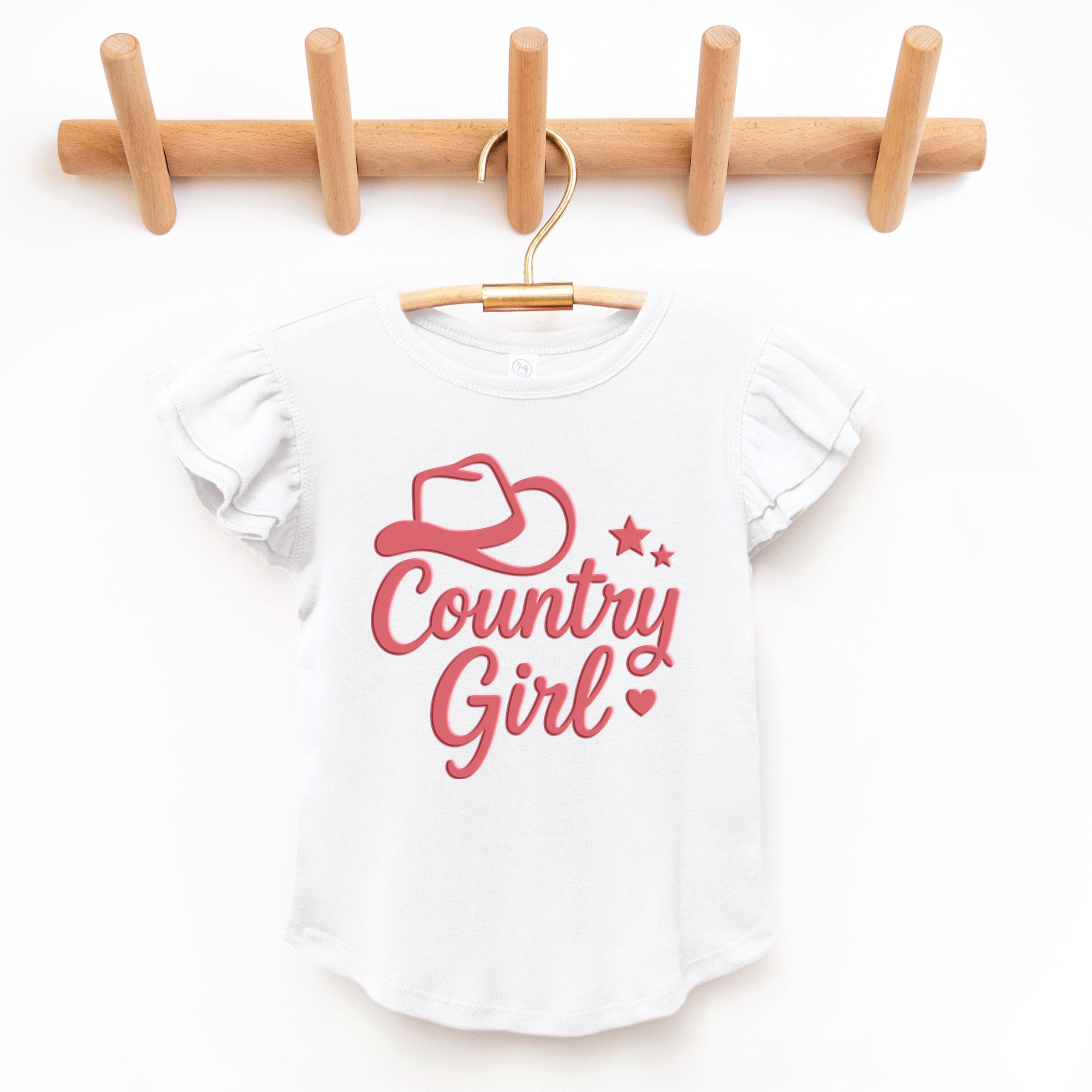 Country Girl Hat Puff Print  - Flutter Sleeve Graphic T-Shirt