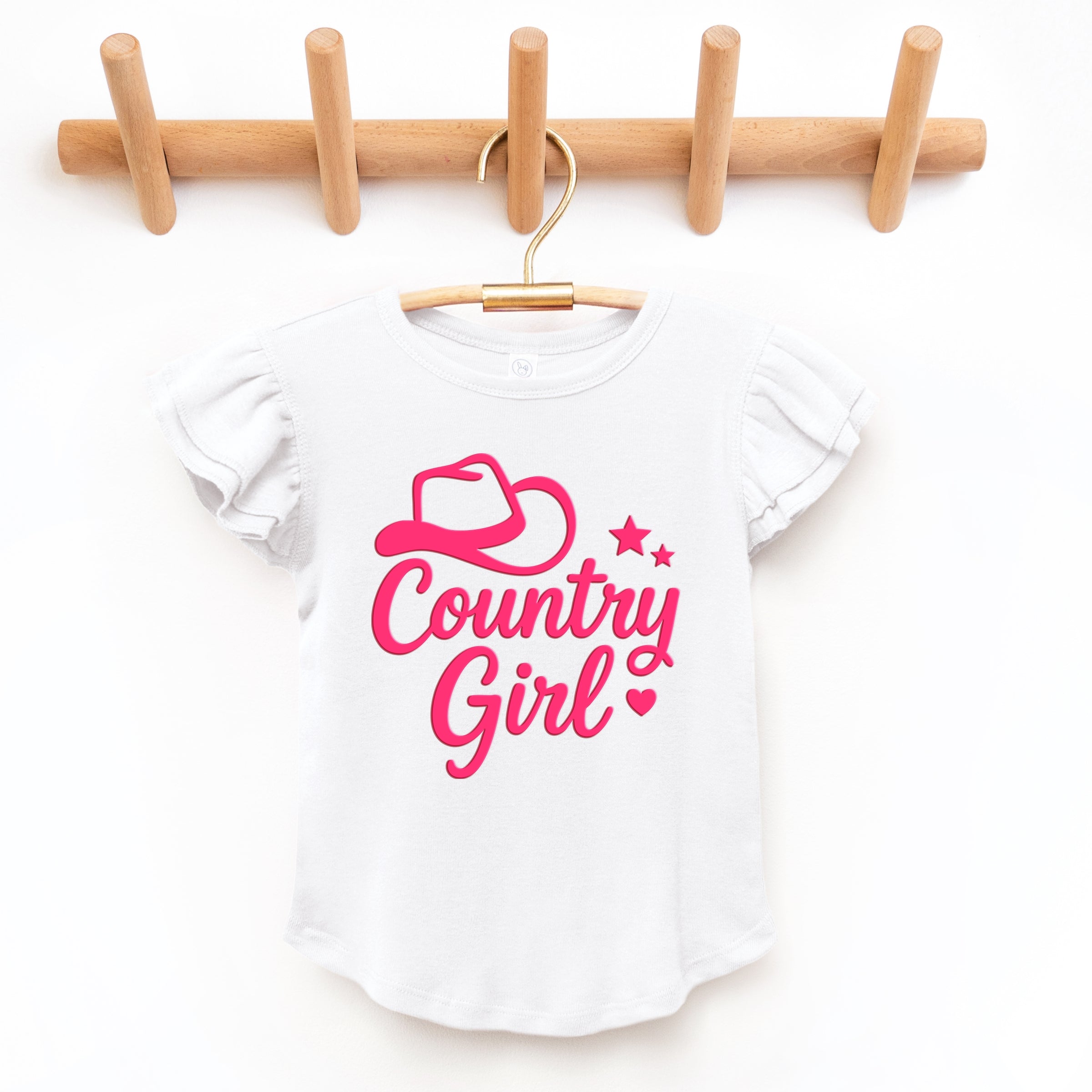 Country Girl Hat Puff Print  - Flutter Sleeve Graphic T-Shirt