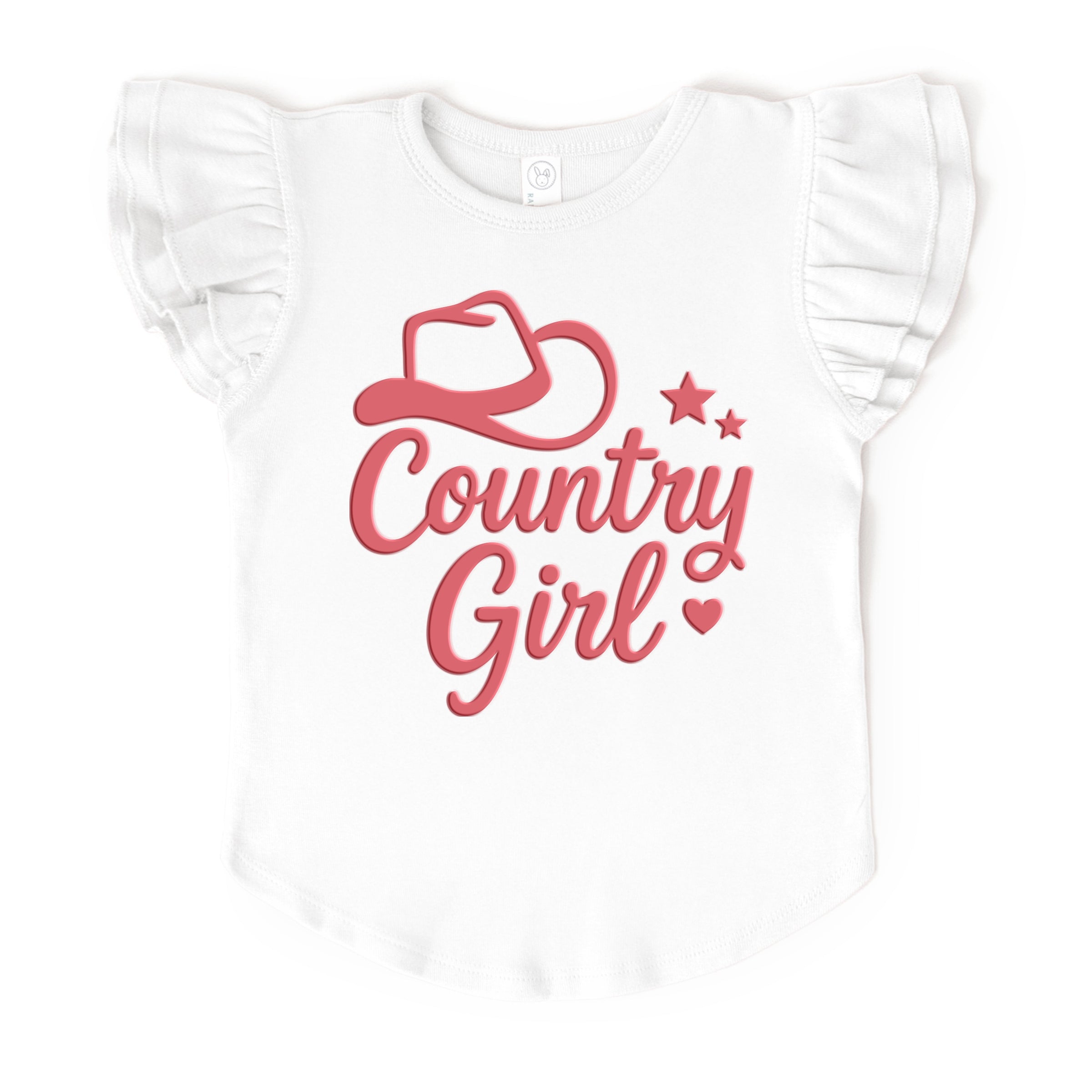 Country Girl Hat Puff Print  - Flutter Sleeve Graphic T-Shirt