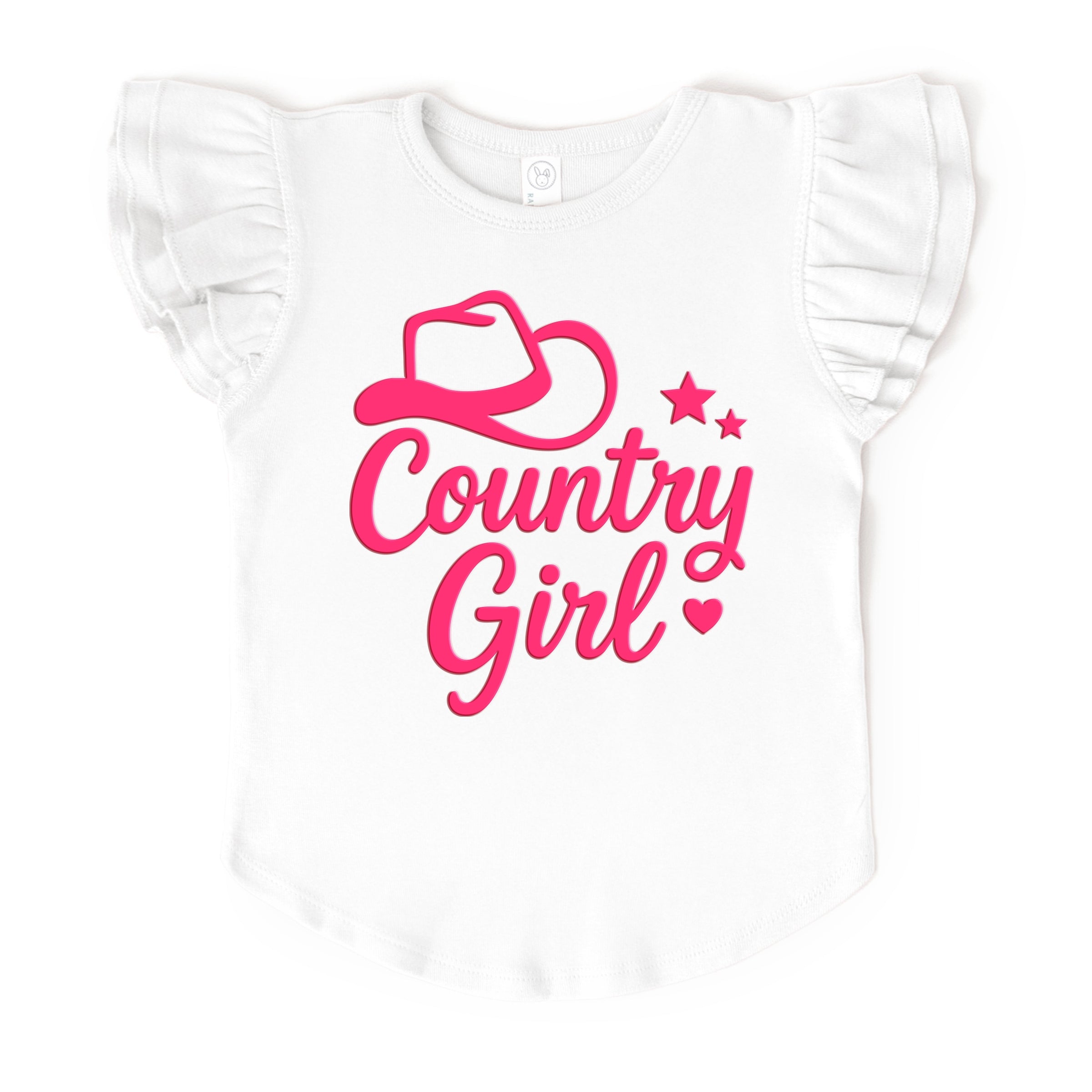 Country Girl Hat Puff Print  - Flutter Sleeve Graphic T-Shirt