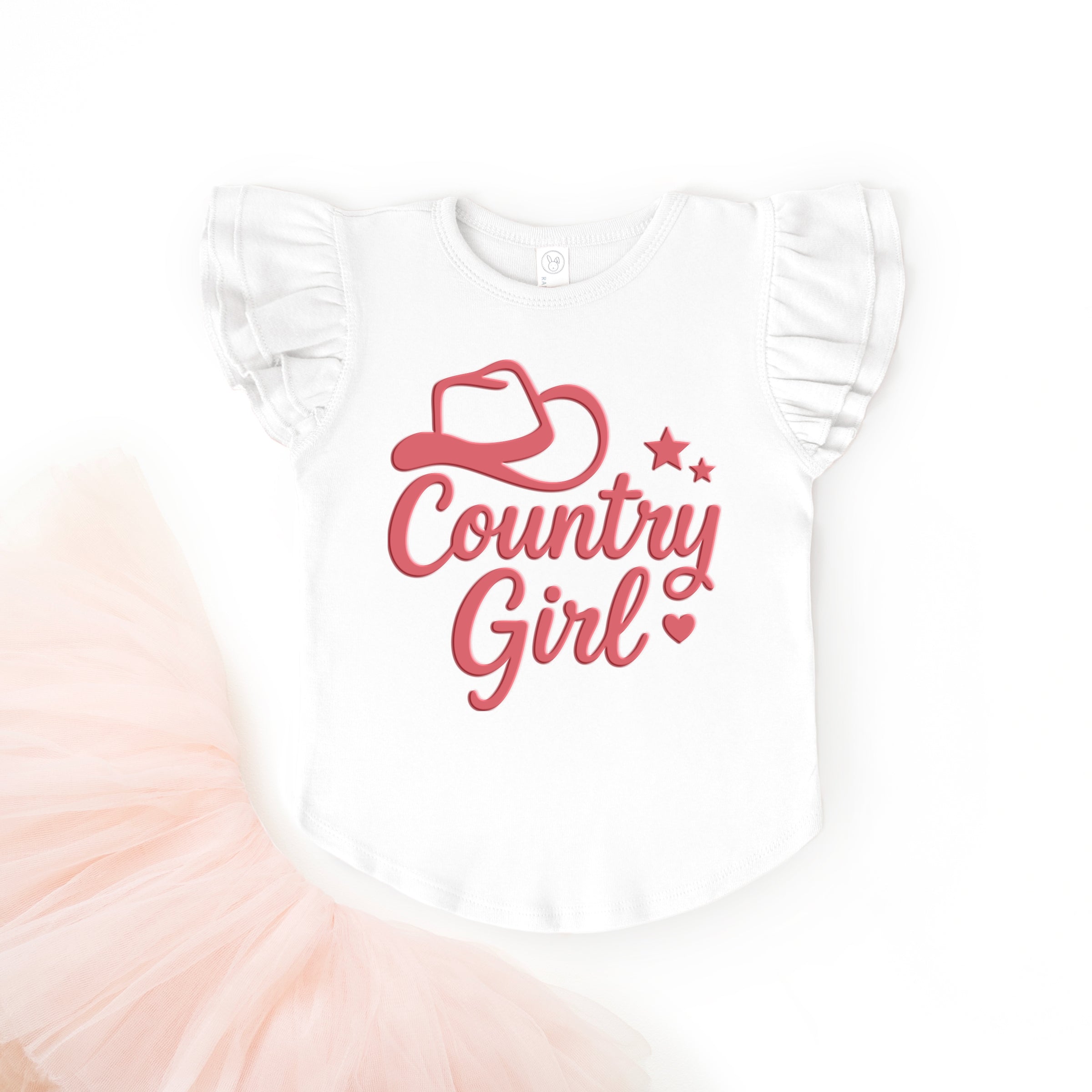 Country Girl Hat Puff Print  - Flutter Sleeve Graphic T-Shirt