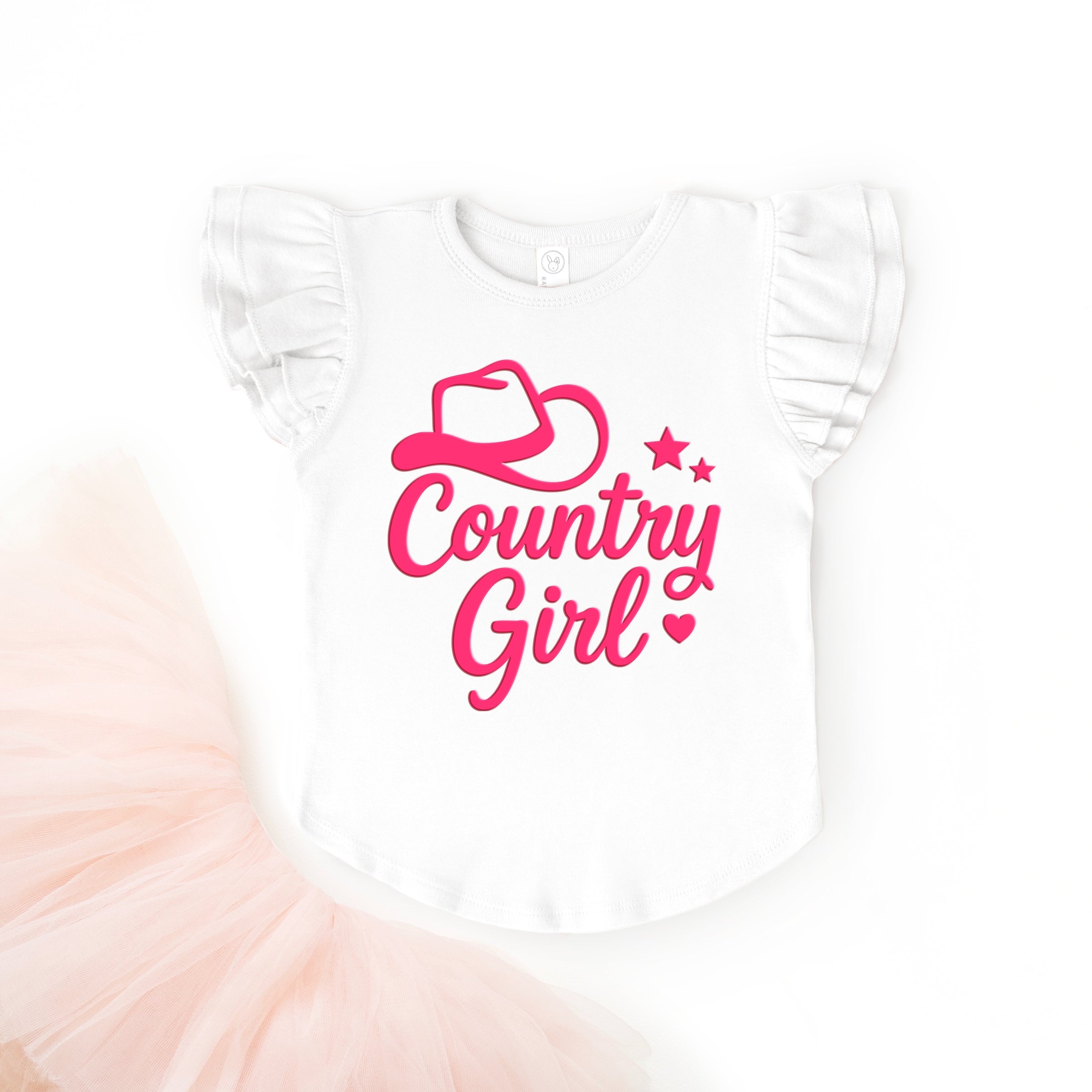 Country Girl Hat Puff Print  - Flutter Sleeve Graphic T-Shirt