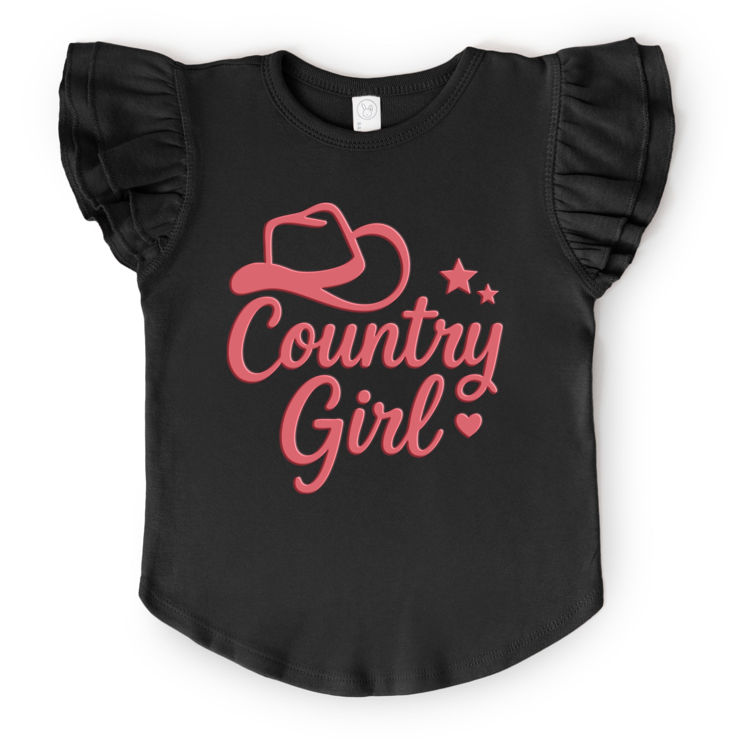 Country Girl Hat Puff Print  - Flutter Sleeve Graphic T-Shirt