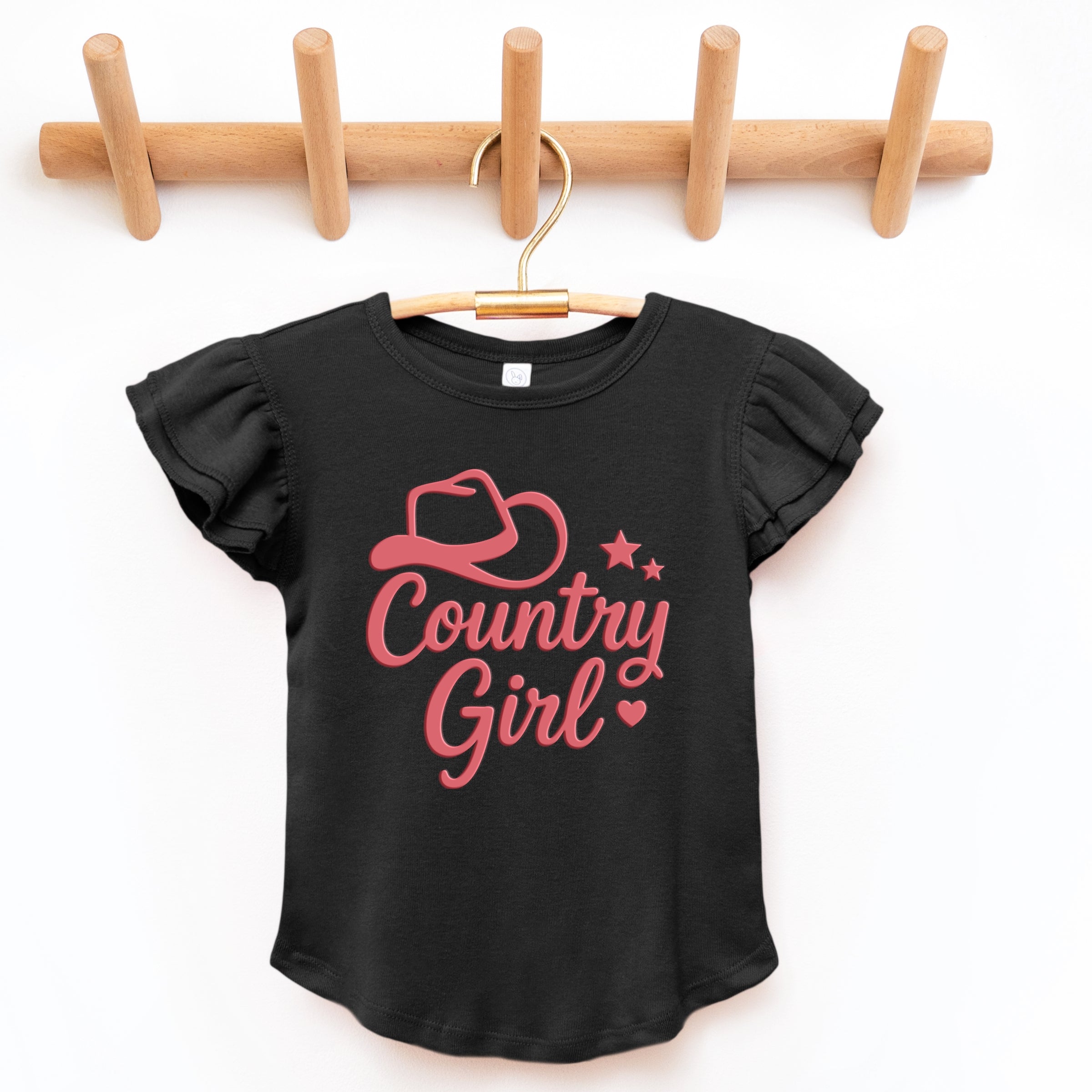 Country Girl Hat Puff Print  - Flutter Sleeve Graphic T-Shirt