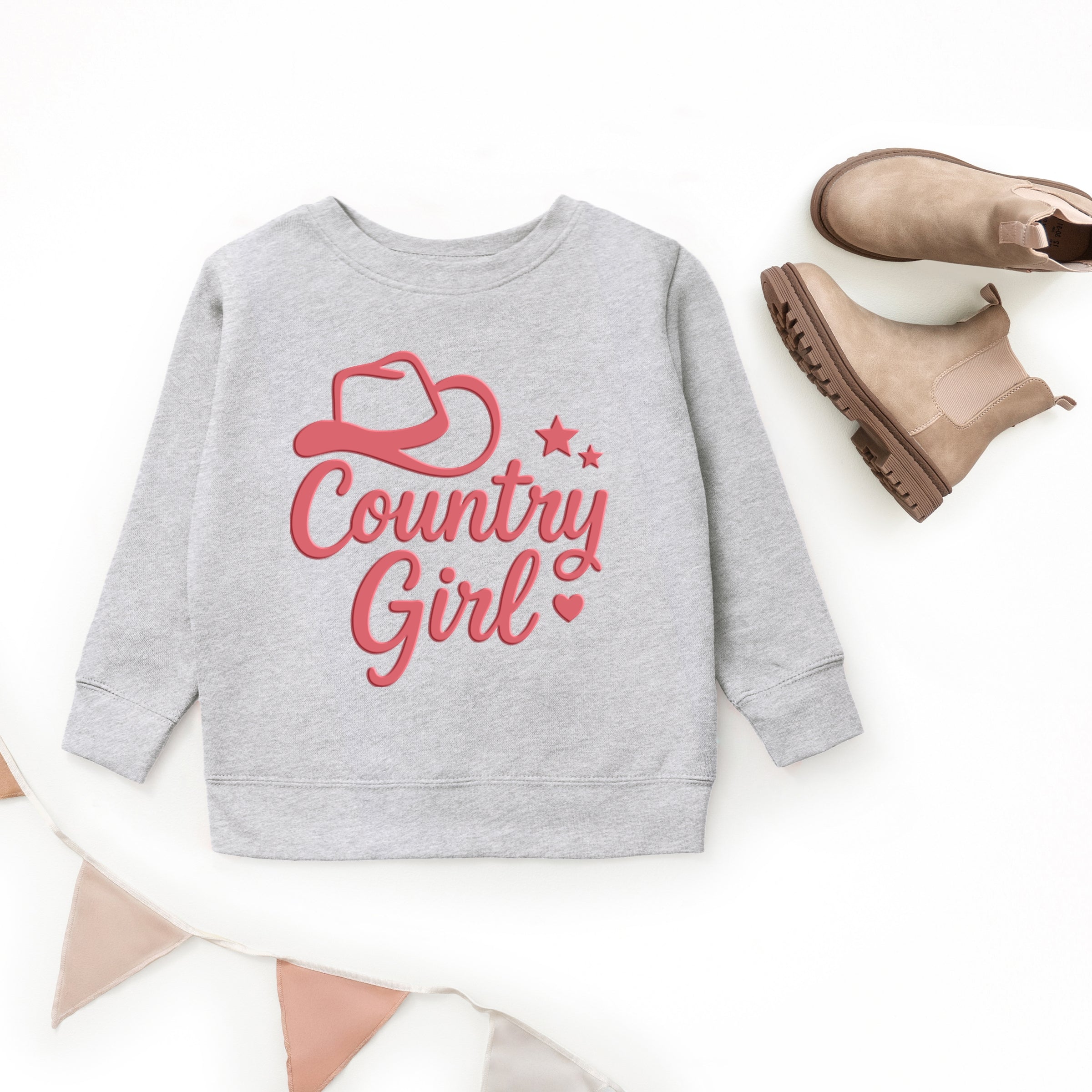 Country Girl Hat Puff Print  - Youth Graphic Sweatshirt