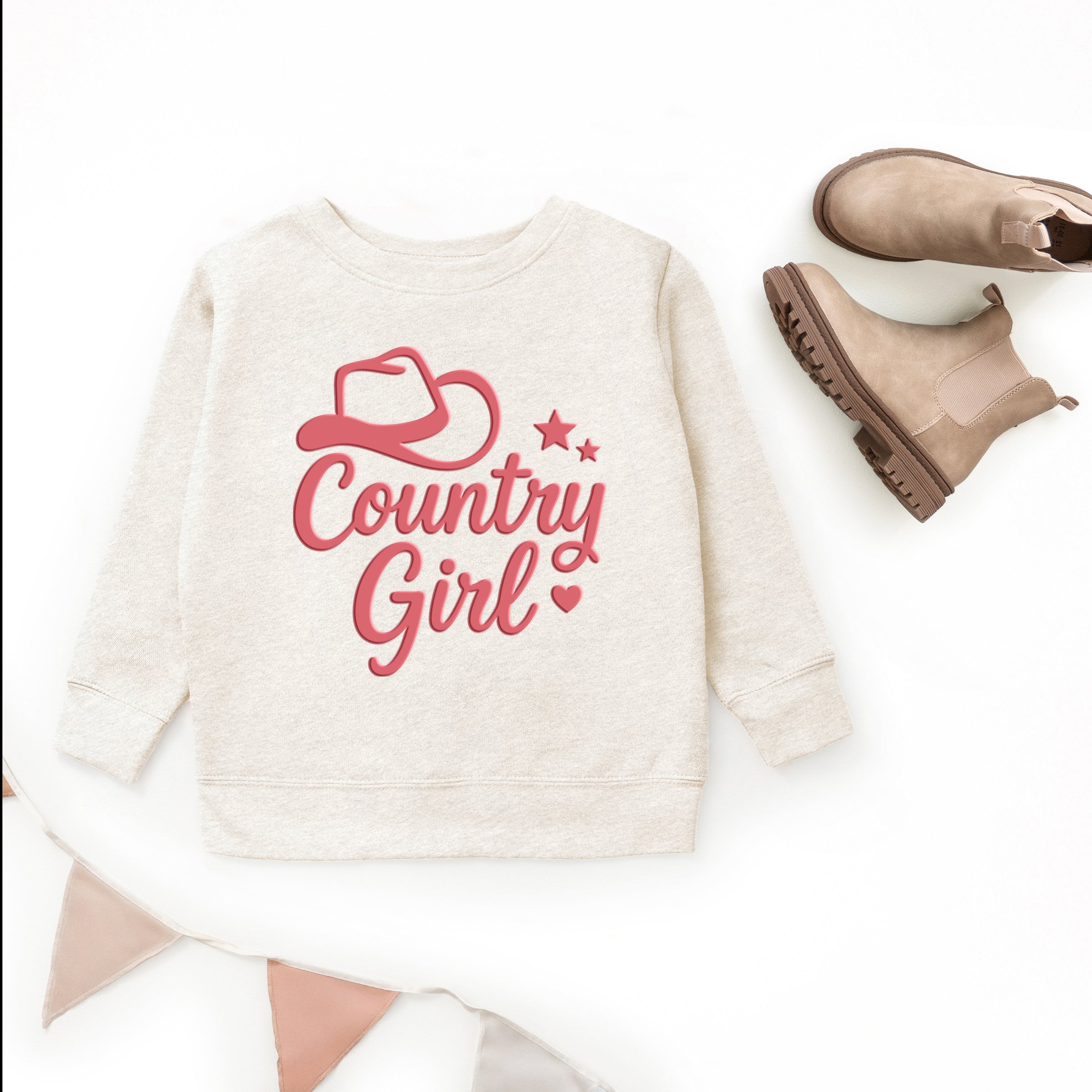 Country Girl Hat Puff Print  - Youth Graphic Sweatshirt
