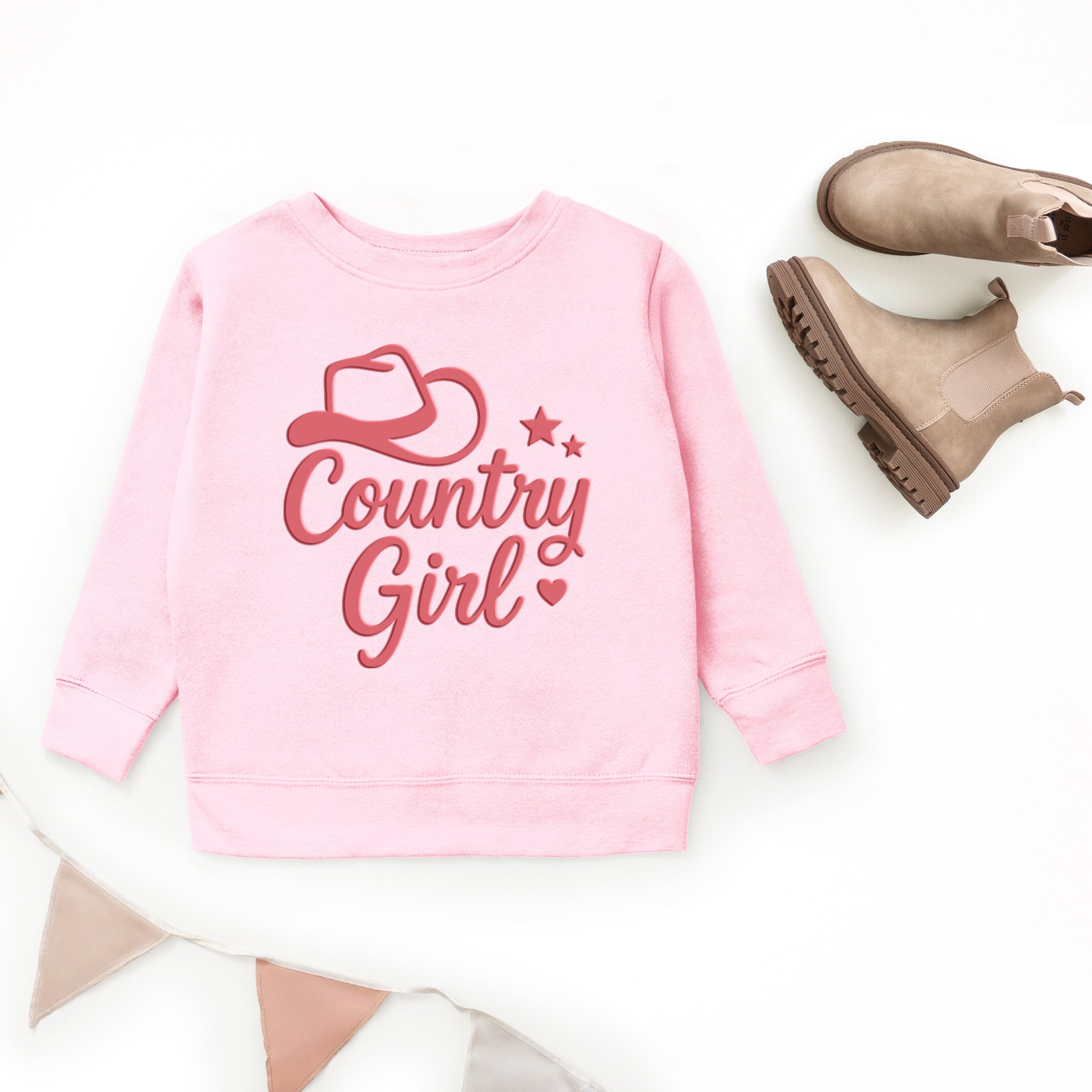 Country Girl Hat Puff Print  - Youth Graphic Sweatshirt