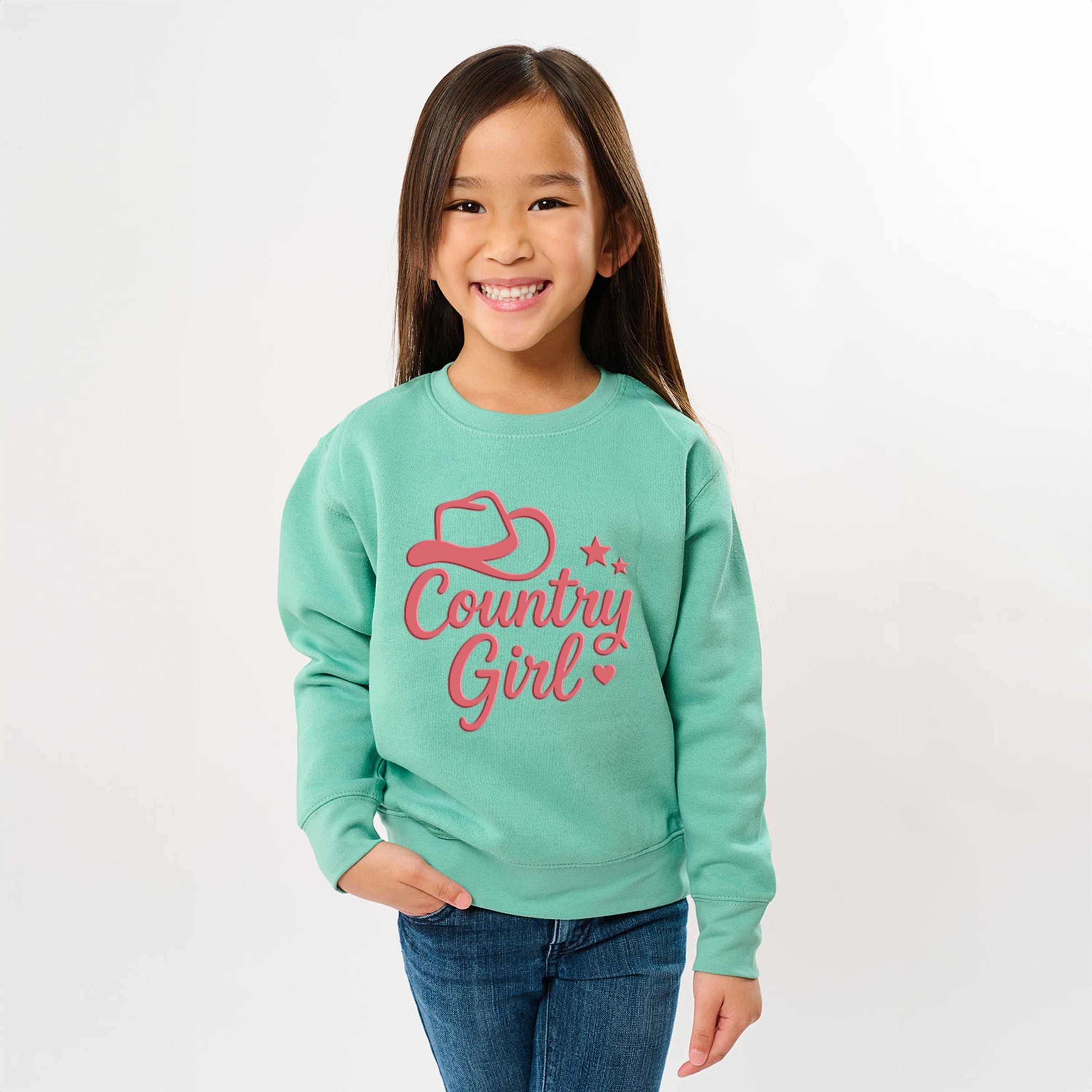 Country Girl Hat Puff Print  - Youth Graphic Sweatshirt