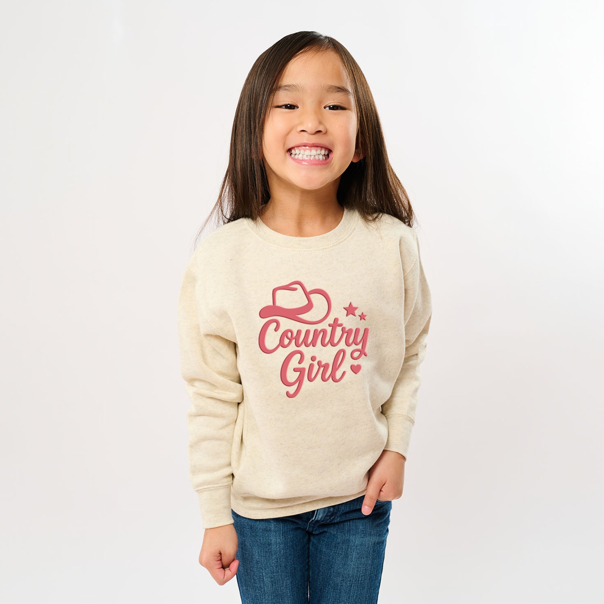 Country Girl Hat Puff Print  - Youth Graphic Sweatshirt