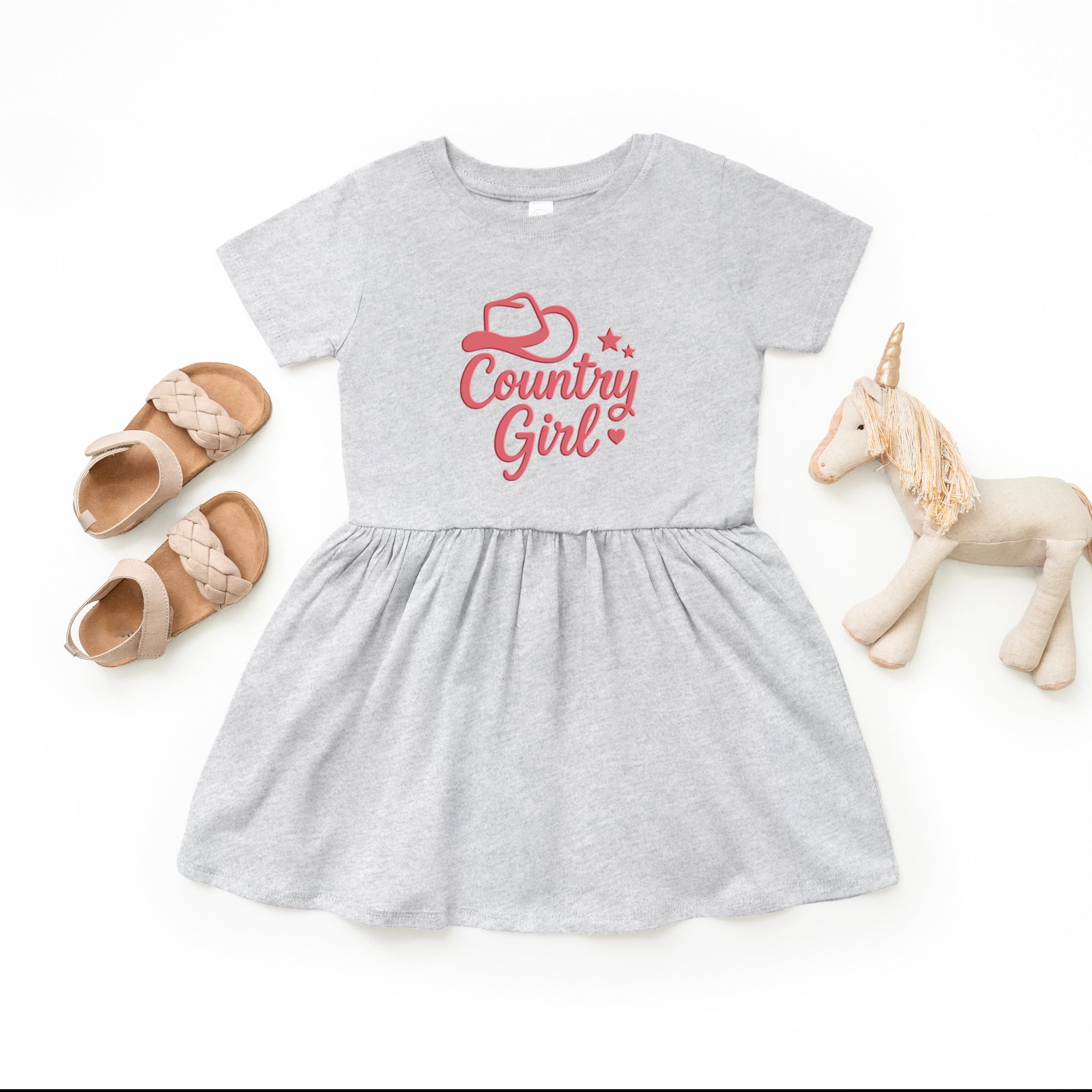 Country Girl Hat Puff Print  - Toddler Graphic Dress