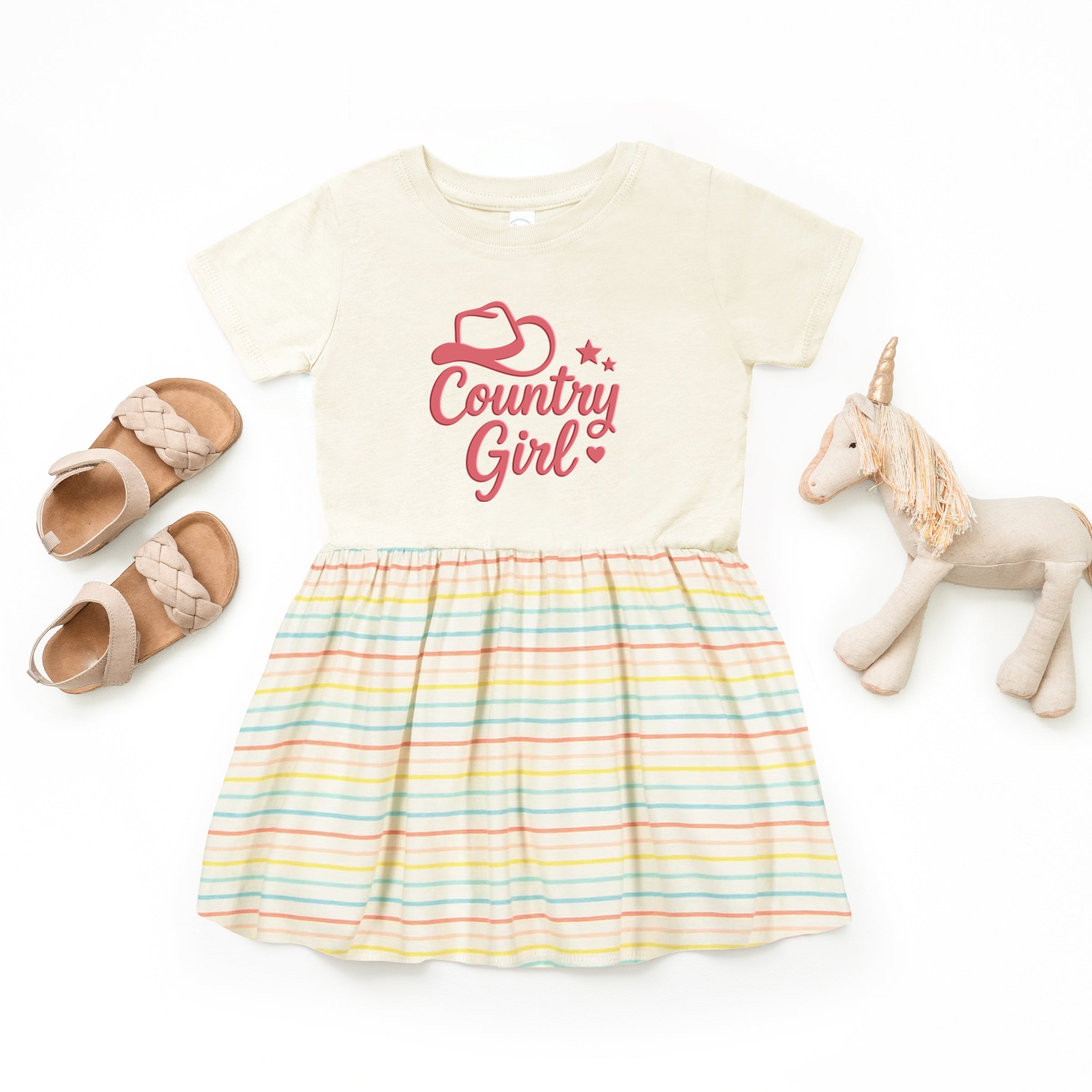 Country Girl Hat Puff Print  - Toddler Graphic Dress