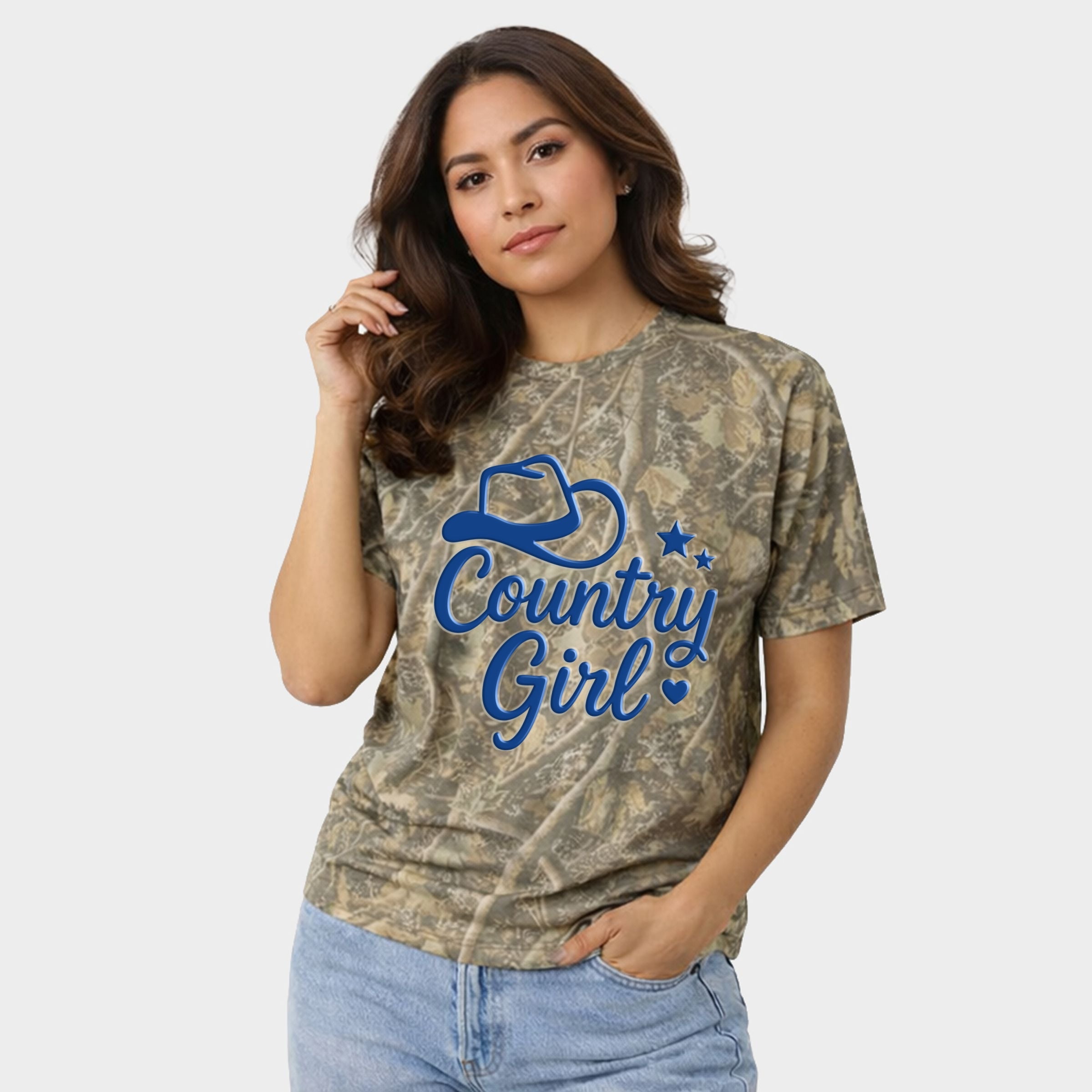 Country Girl Hat Puff Print - Women's Camo Tee