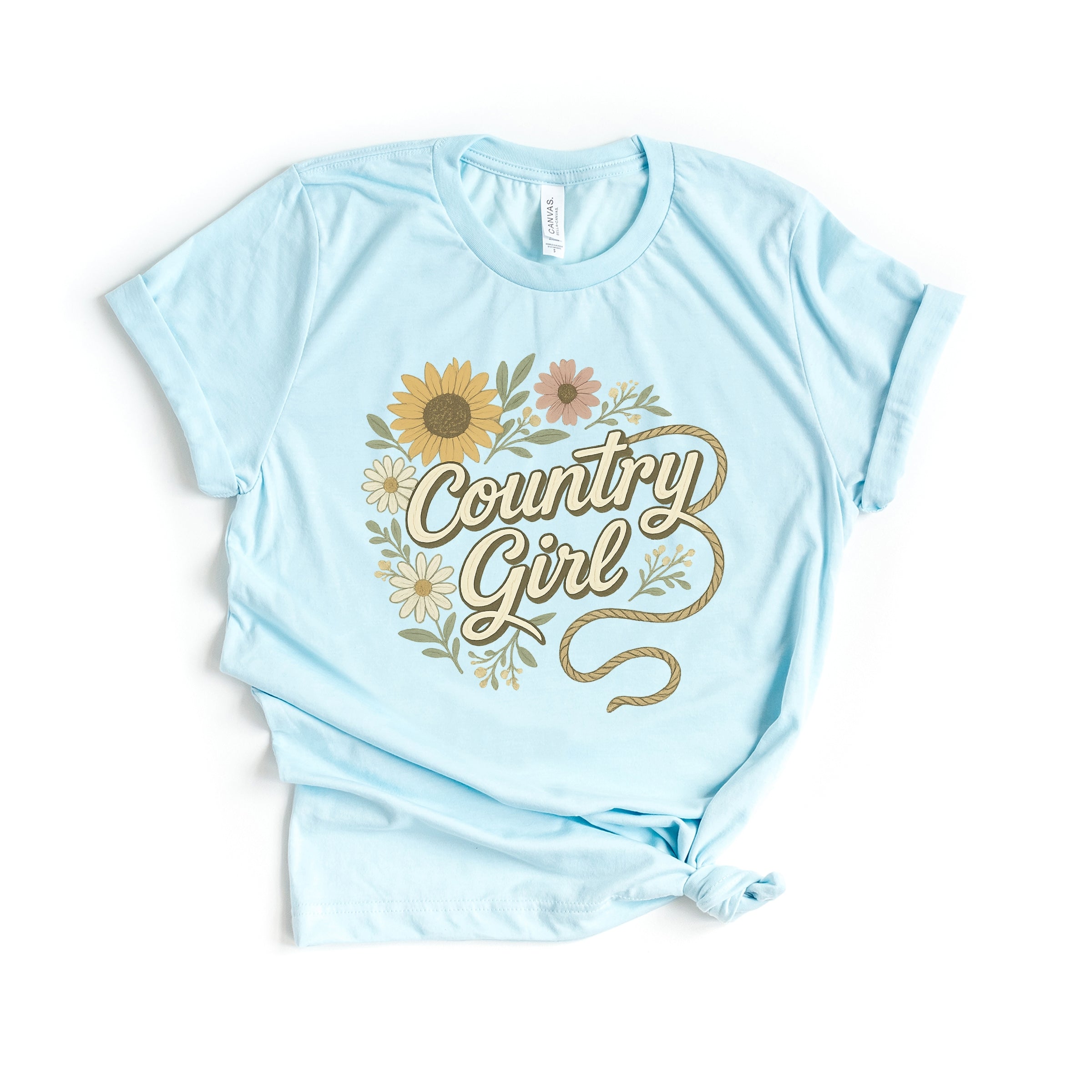 Country Girl Rope Watercolor  - Womens Short Sleeve Graphic T-Shirt