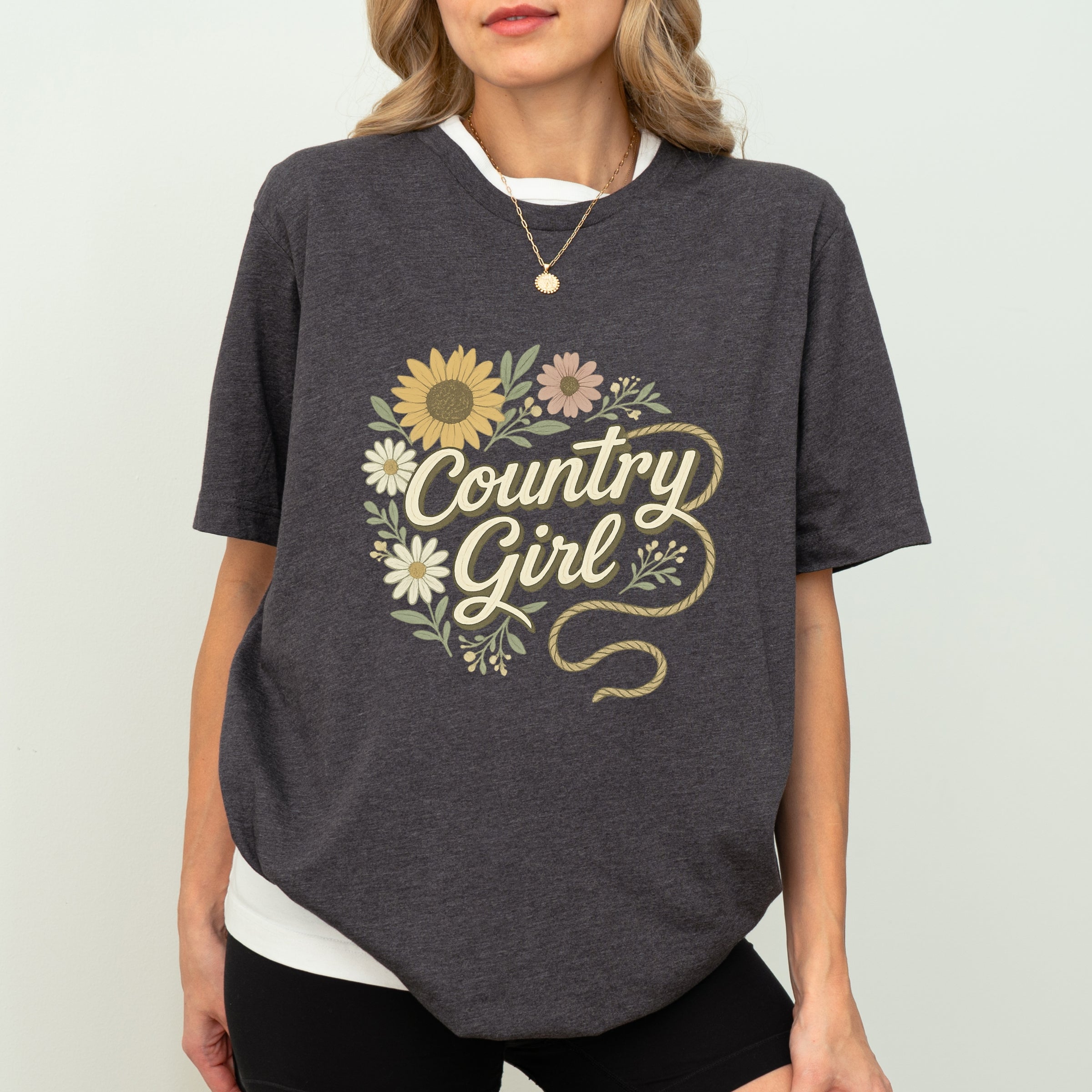 Country Girl Rope Watercolor  - Womens Short Sleeve Graphic T-Shirt