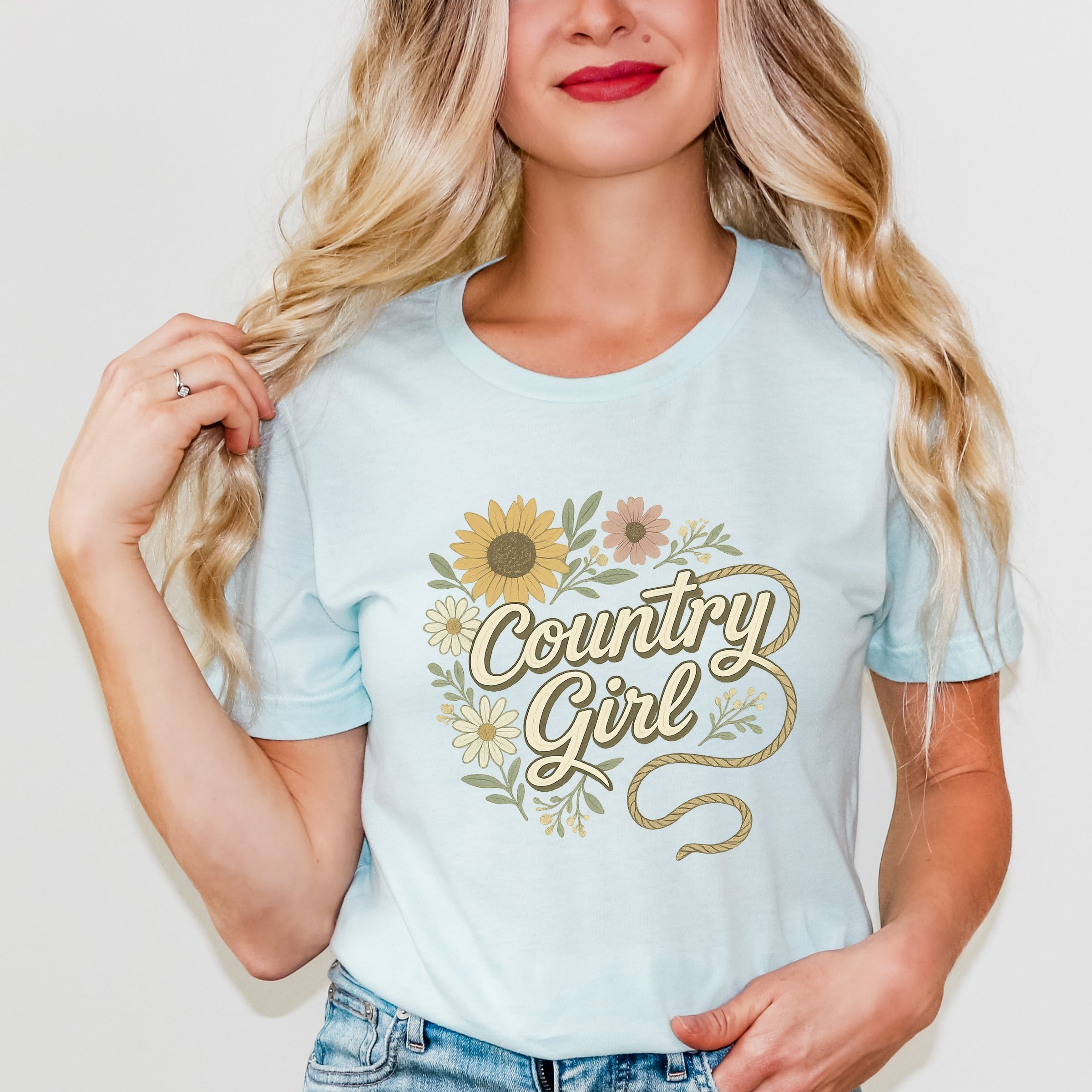 Country Girl Rope Watercolor  - Womens Short Sleeve Graphic T-Shirt